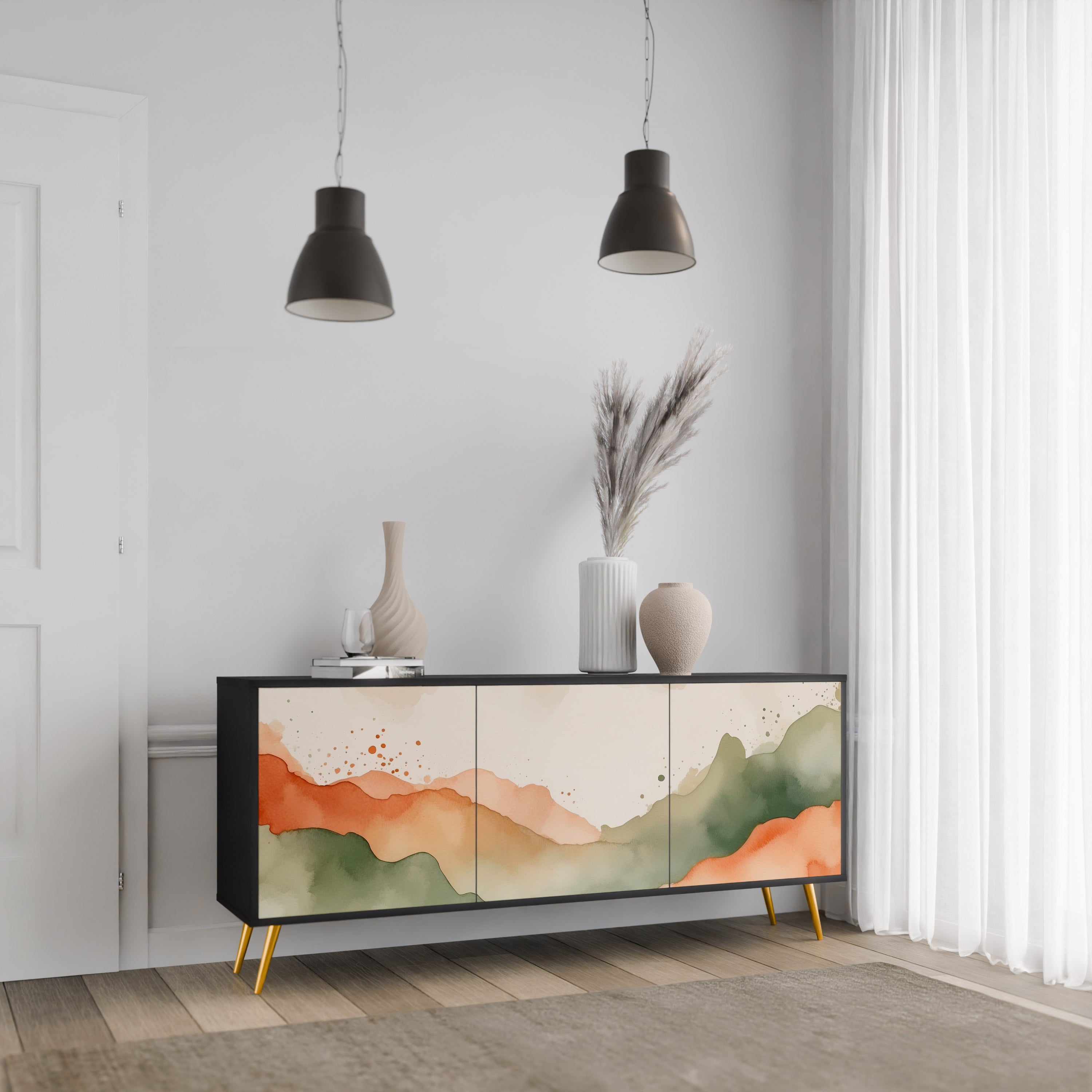 Buffet 3 portes WATERCOLOUR PEAKS en finition noire