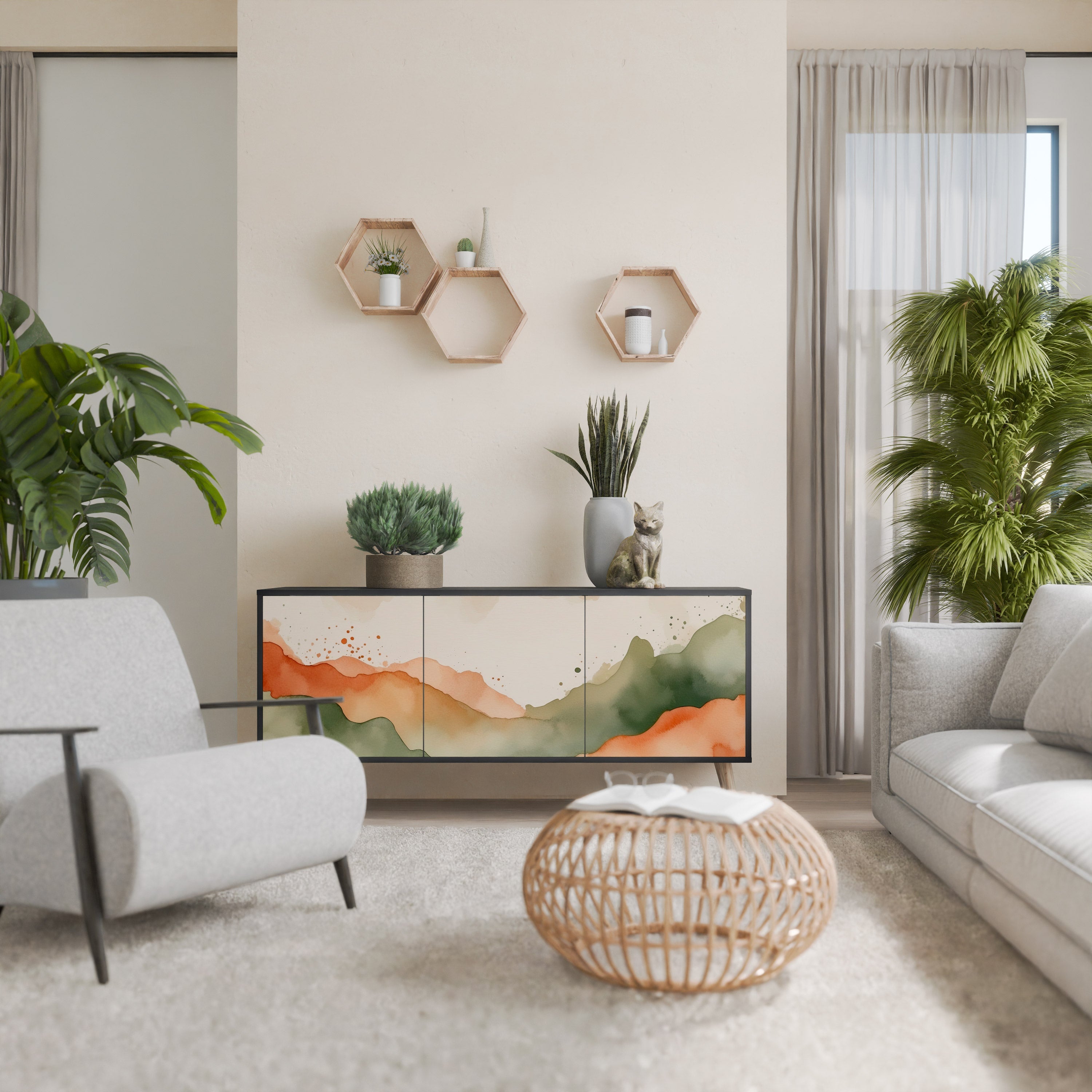 Buffet 3 portes WATERCOLOUR PEAKS en finition noire