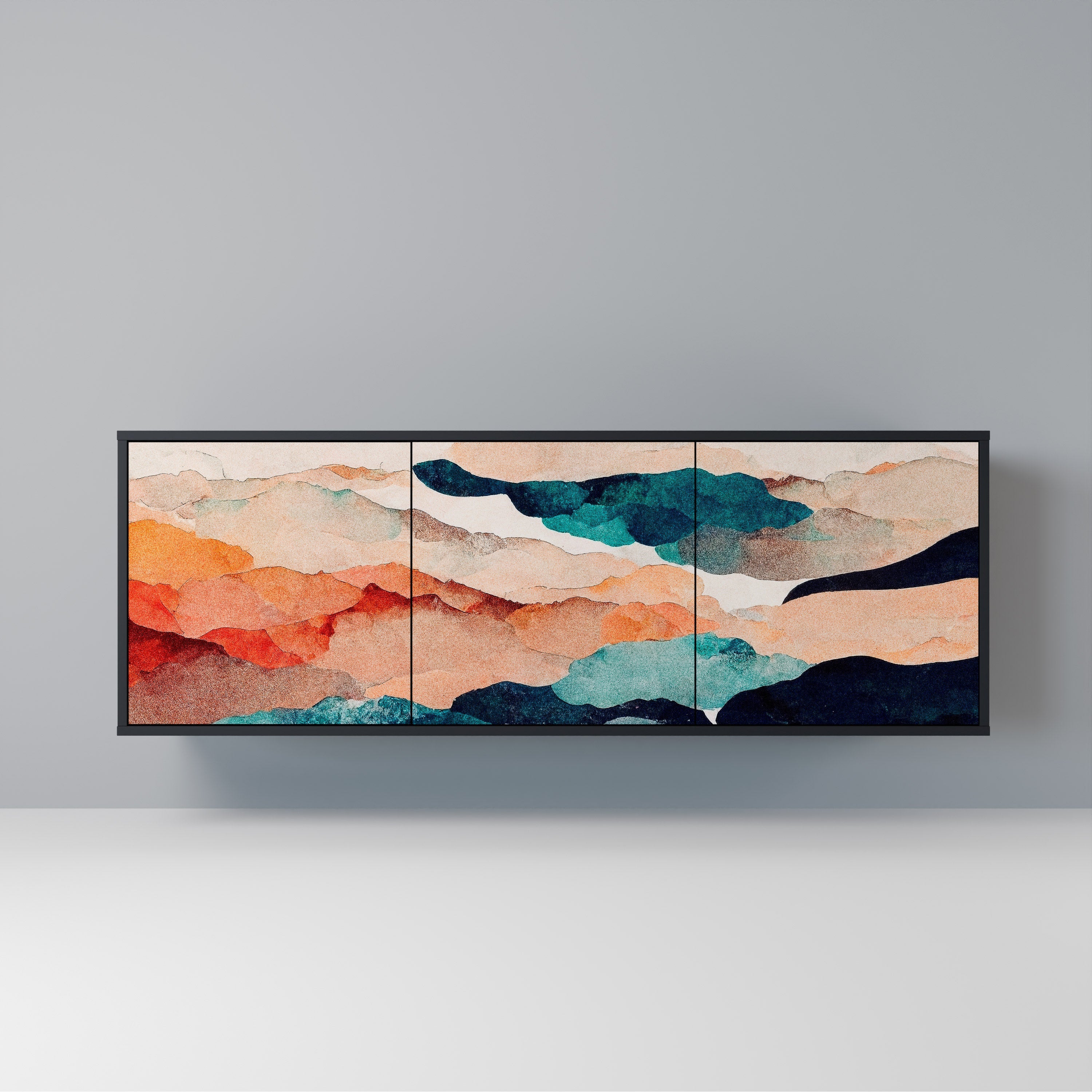 Buffet 3 portes PAYSAGE ABSTRAIT en finition noire