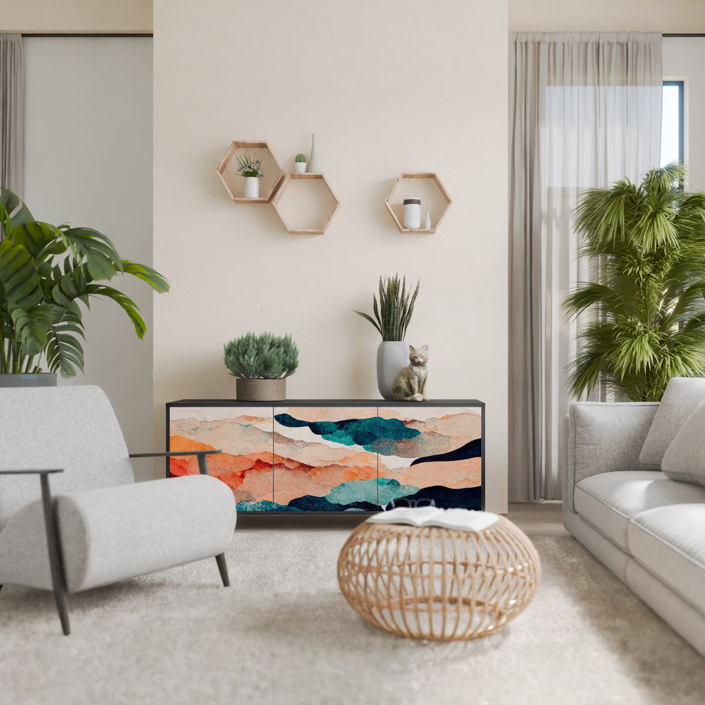 Buffet 3 portes PAYSAGE ABSTRAIT en finition noire