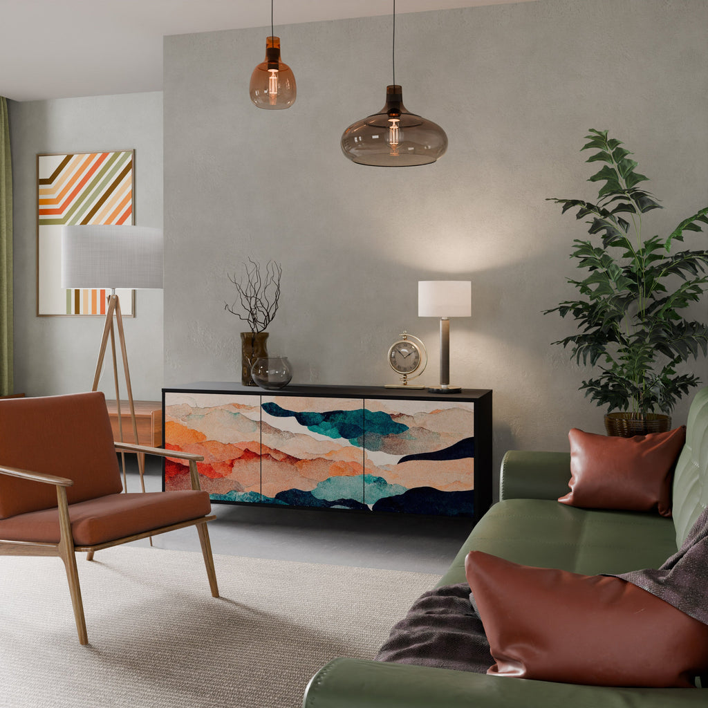 Buffet 3 portes PAYSAGE ABSTRAIT en finition noire