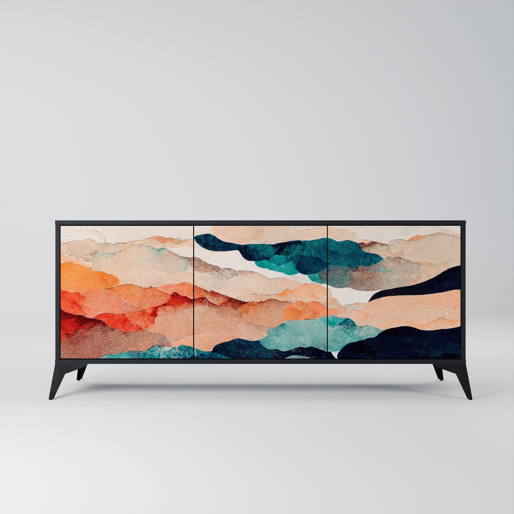 Buffet 3 portes PAYSAGE ABSTRAIT en finition noire