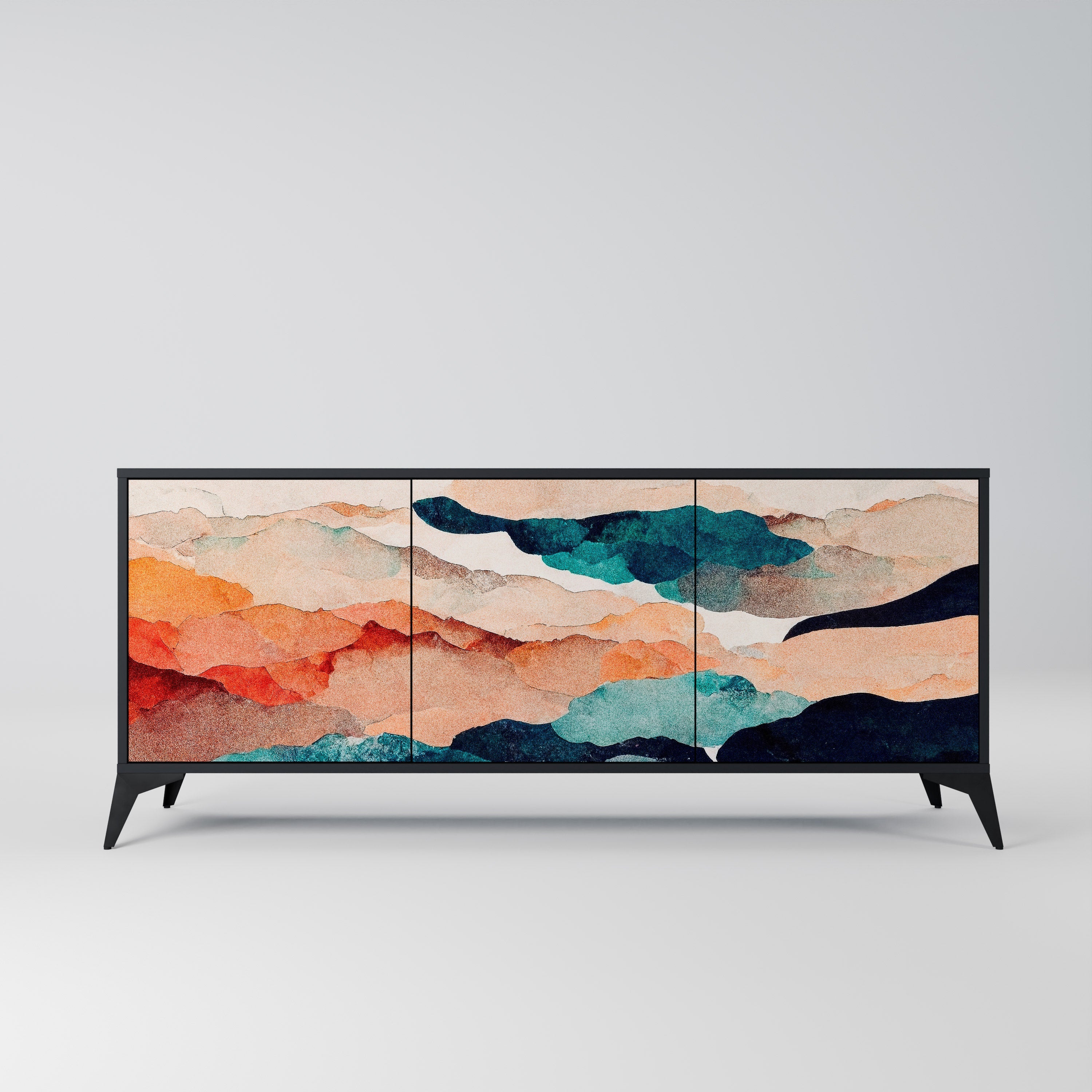 Buffet 3 portes PAYSAGE ABSTRAIT en finition noire