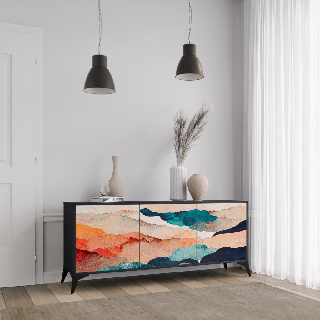 Buffet 3 portes PAYSAGE ABSTRAIT en finition noire