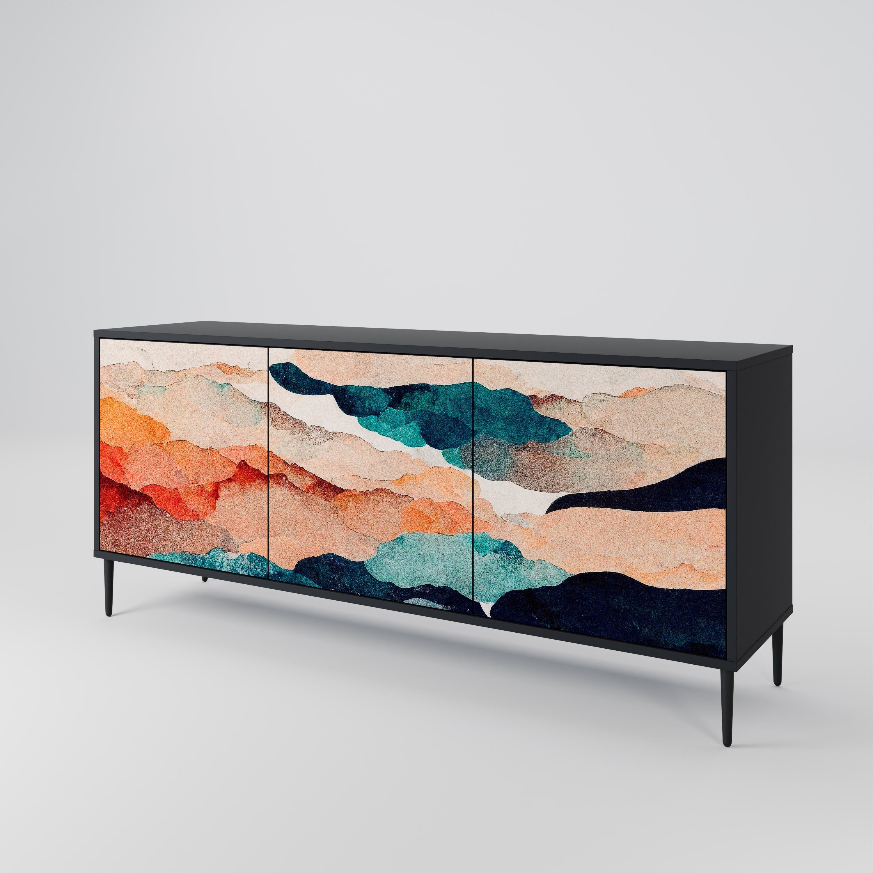 Buffet 3 portes PAYSAGE ABSTRAIT en finition noire