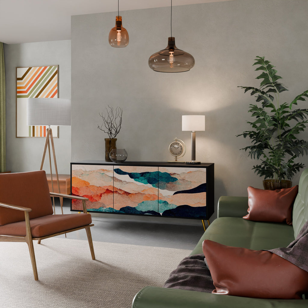 Buffet 3 portes PAYSAGE ABSTRAIT en finition noire