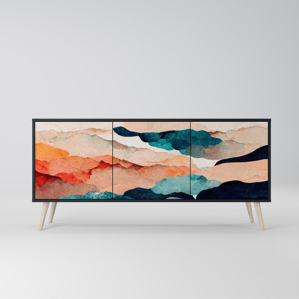 Buffet 3 portes PAYSAGE ABSTRAIT en finition noire