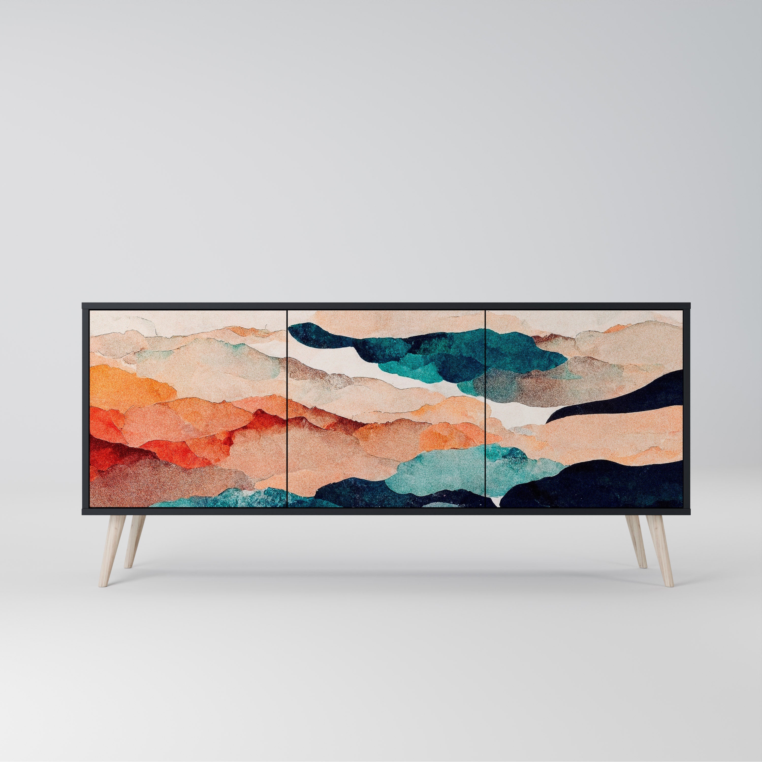Buffet 3 portes PAYSAGE ABSTRAIT en finition noire