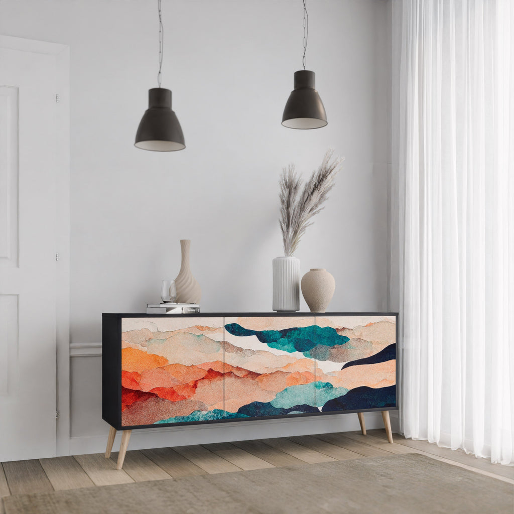 Buffet 3 portes PAYSAGE ABSTRAIT en finition noire