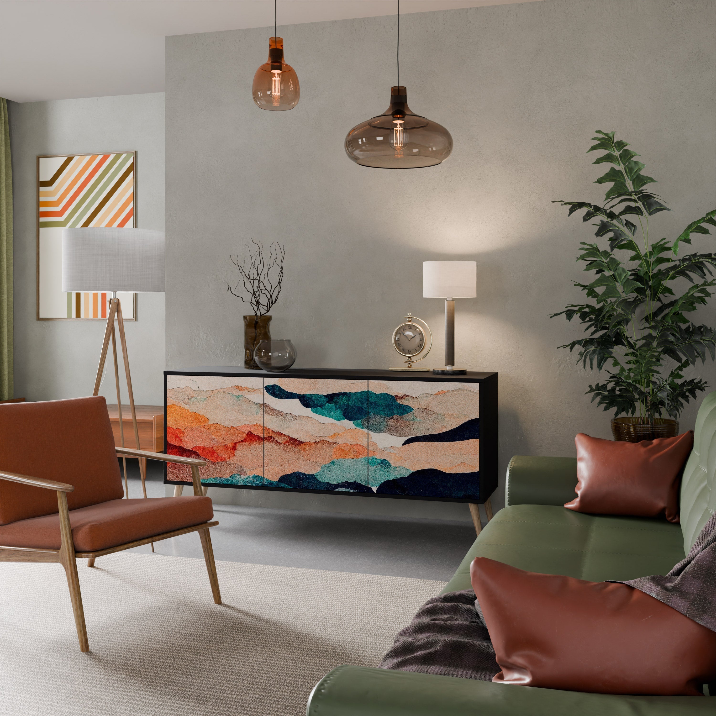 Buffet 3 portes PAYSAGE ABSTRAIT en finition noire