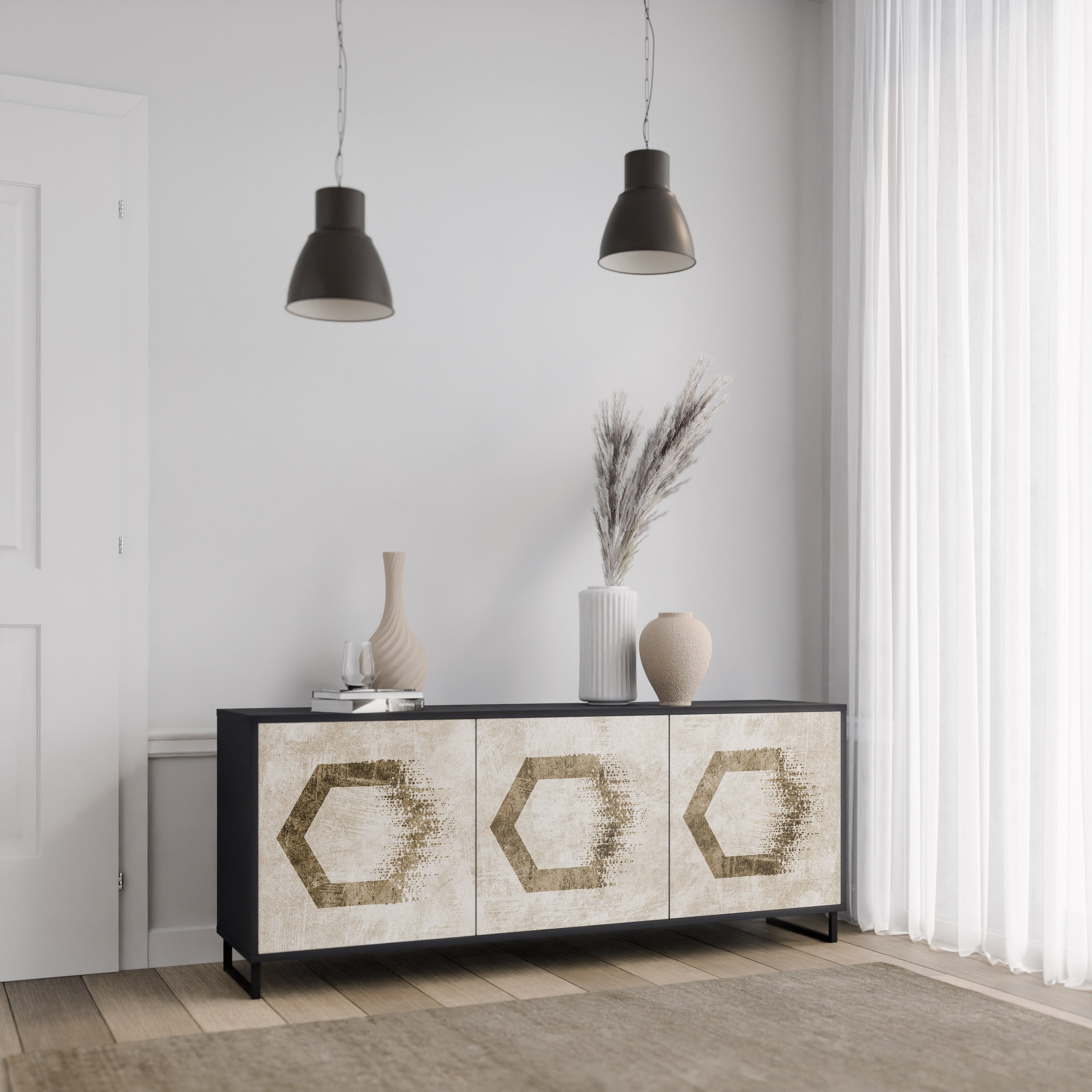 Buffet 3 portes HEXAGONAL SHAPES en finition noire