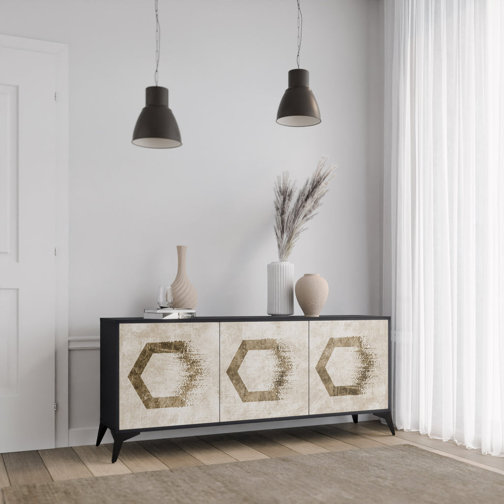 Buffet 3 portes HEXAGONAL SHAPES en finition noire