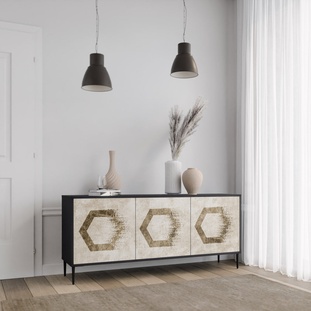 Buffet 3 portes HEXAGONAL SHAPES en finition noire