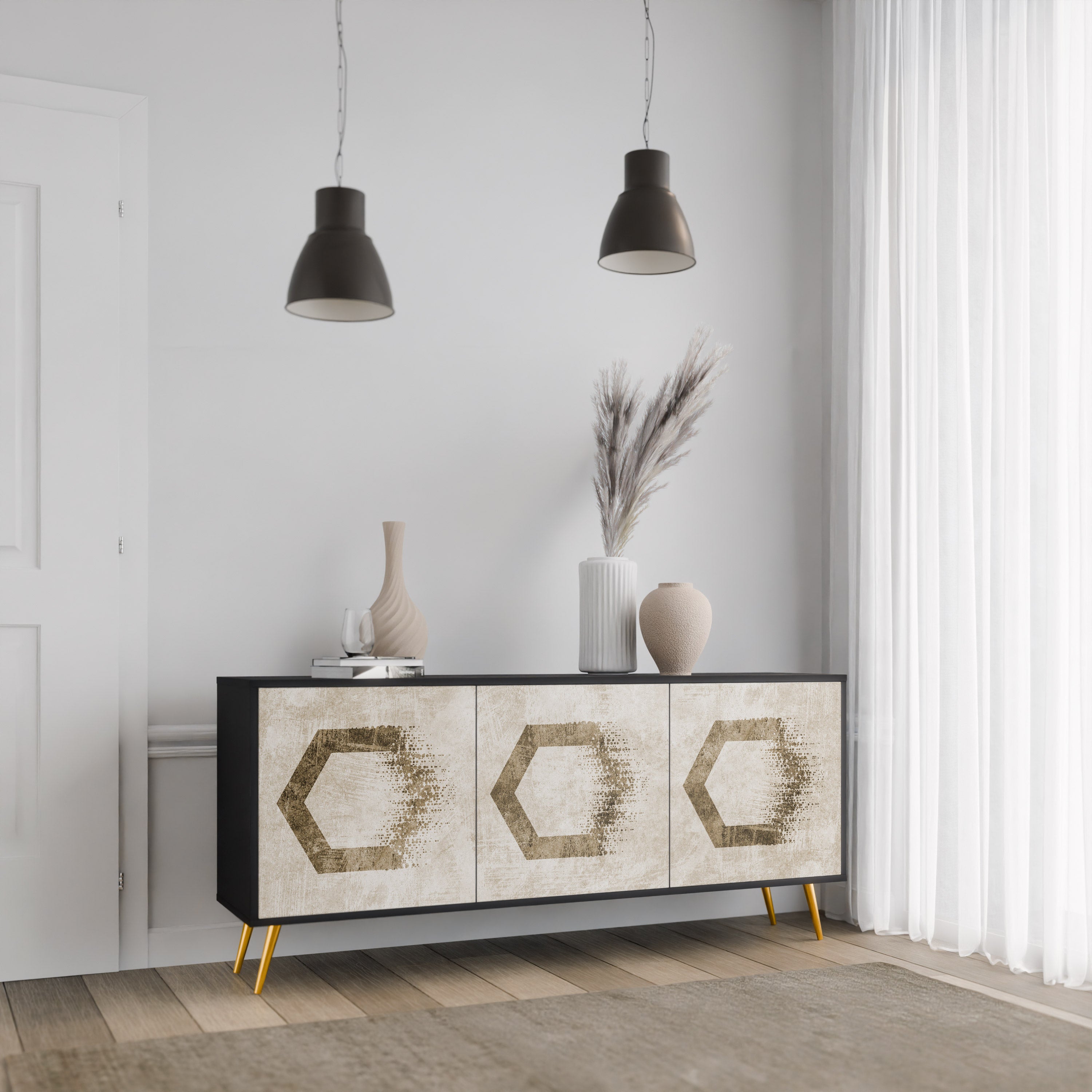 Buffet 3 portes HEXAGONAL SHAPES en finition noire