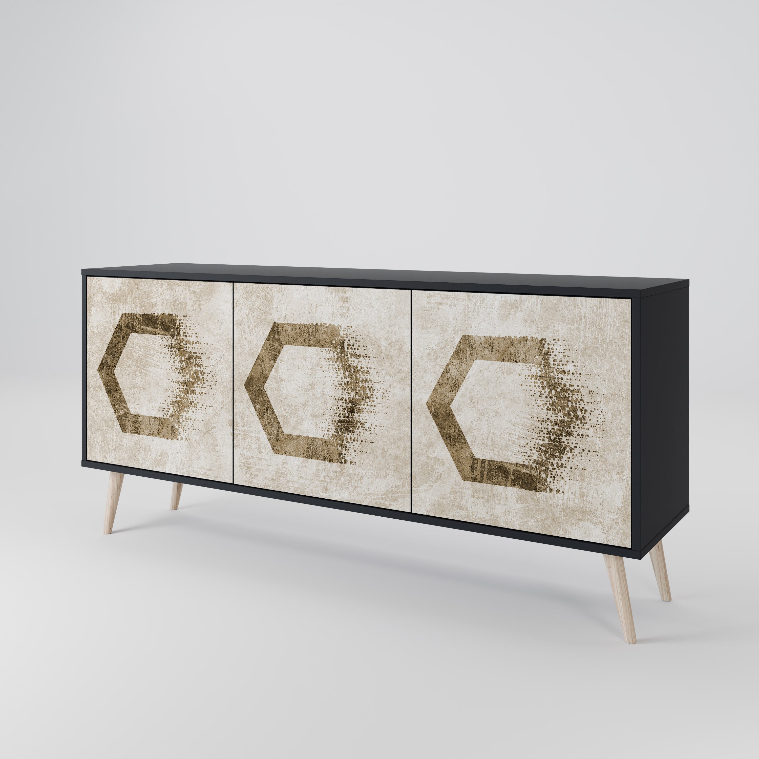 Buffet 3 portes HEXAGONAL SHAPES en finition noire