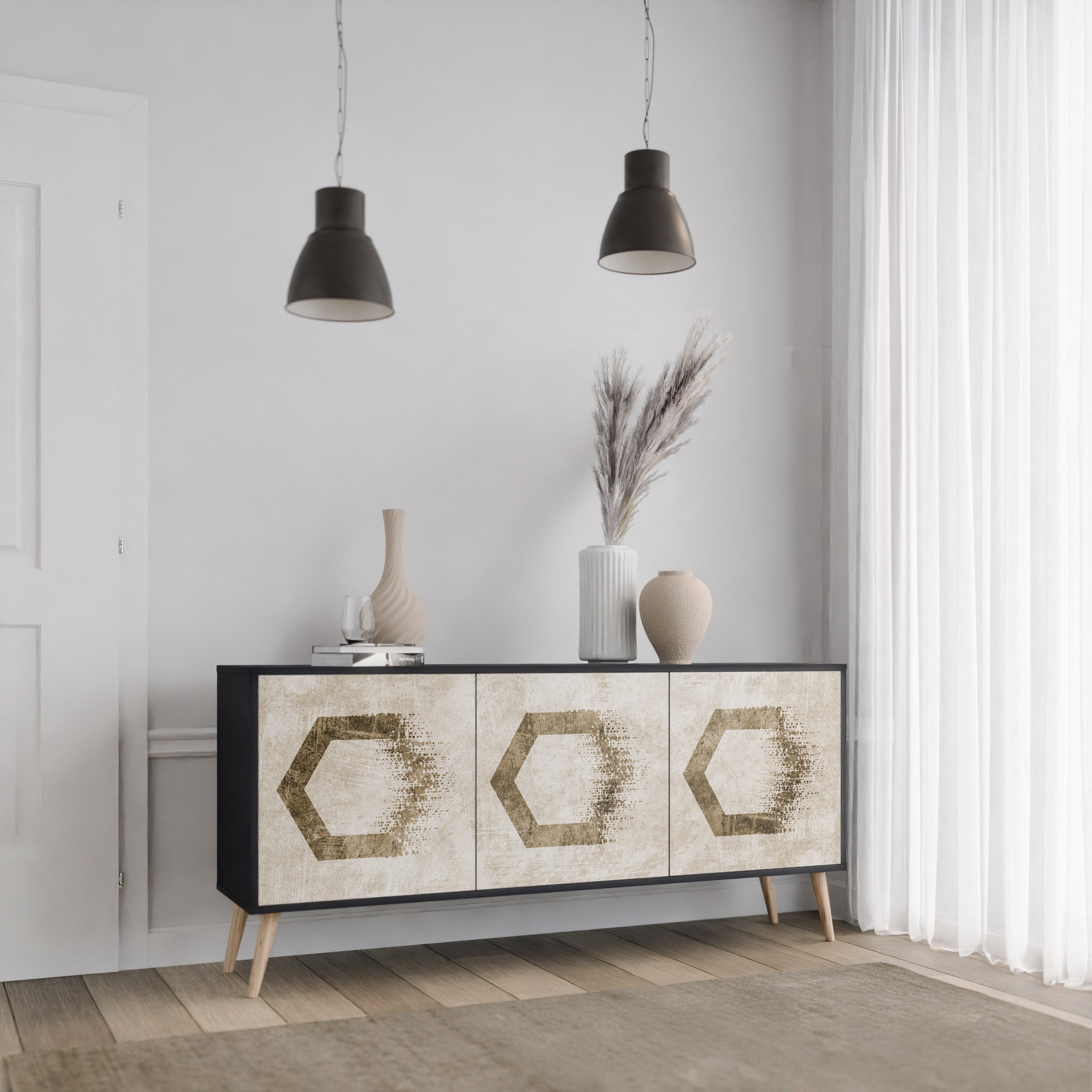 Buffet 3 portes HEXAGONAL SHAPES en finition noire