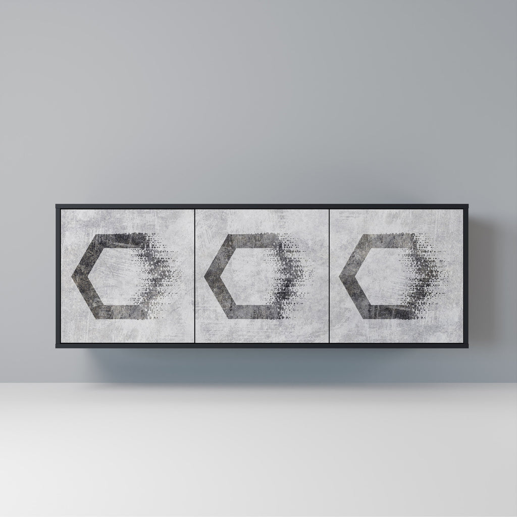 Buffet 3 portes à motifs hexagonaux, finition noire