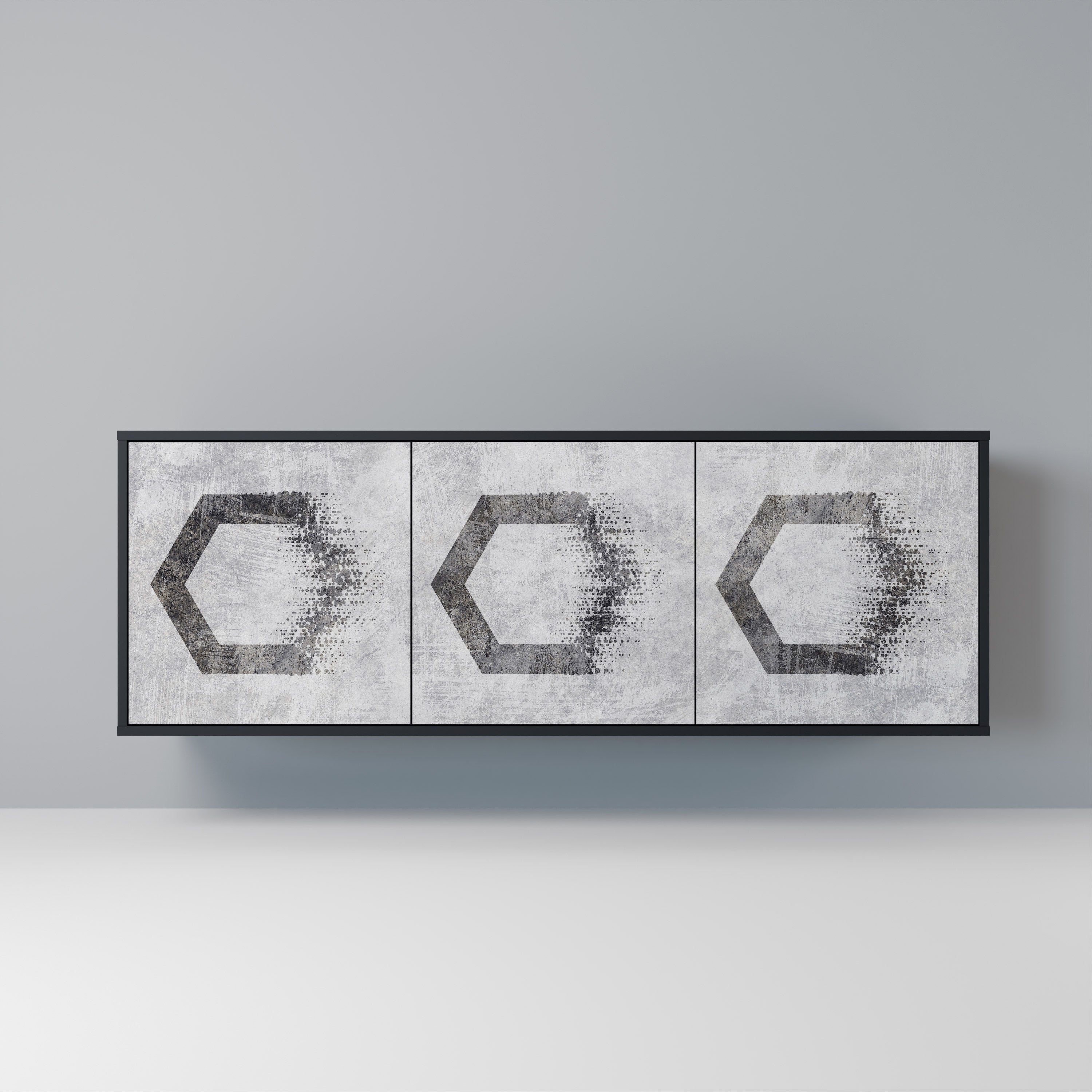 Buffet 3 portes à motifs hexagonaux, finition noire