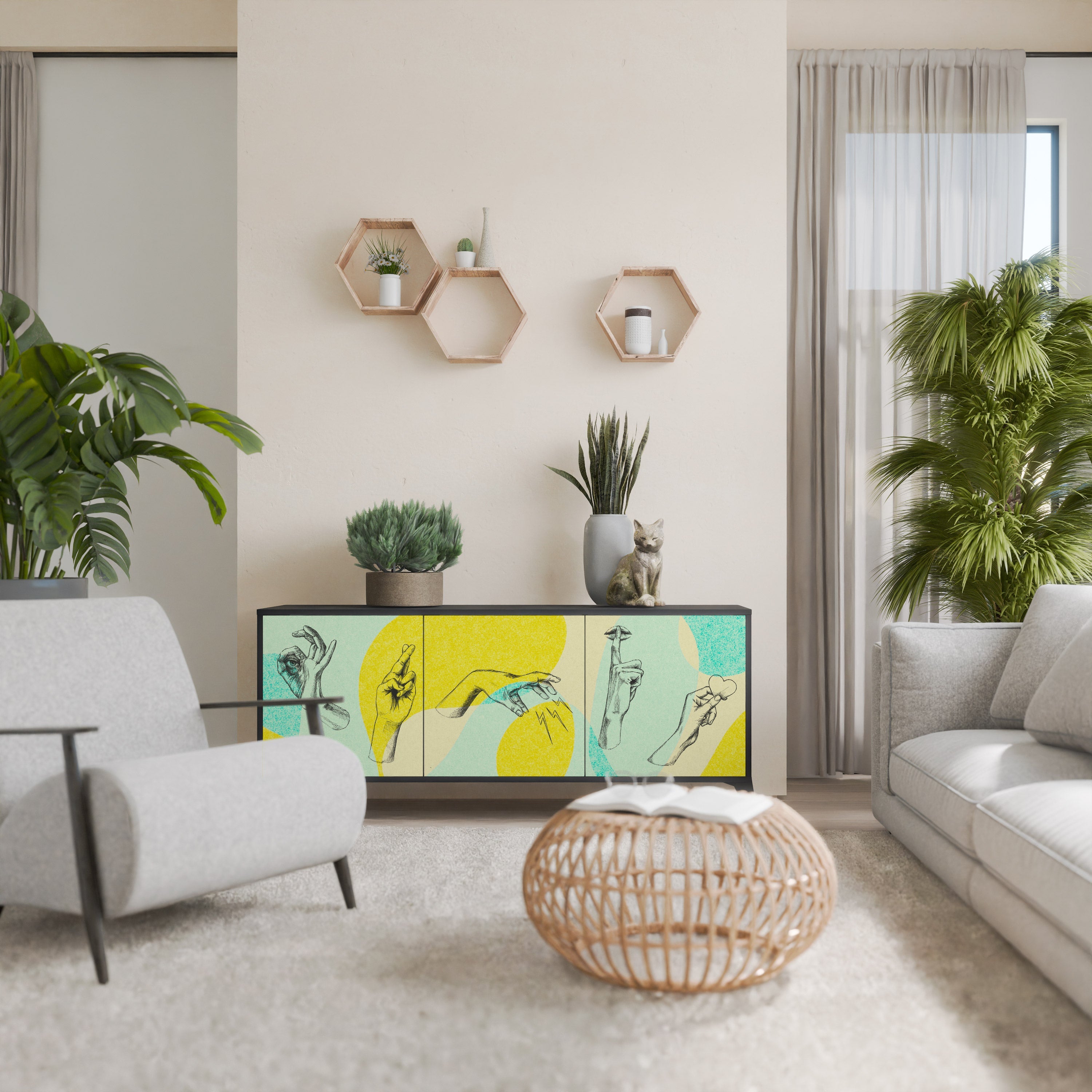 Buffet 3 portes BODY LANGUAGE en finition noire