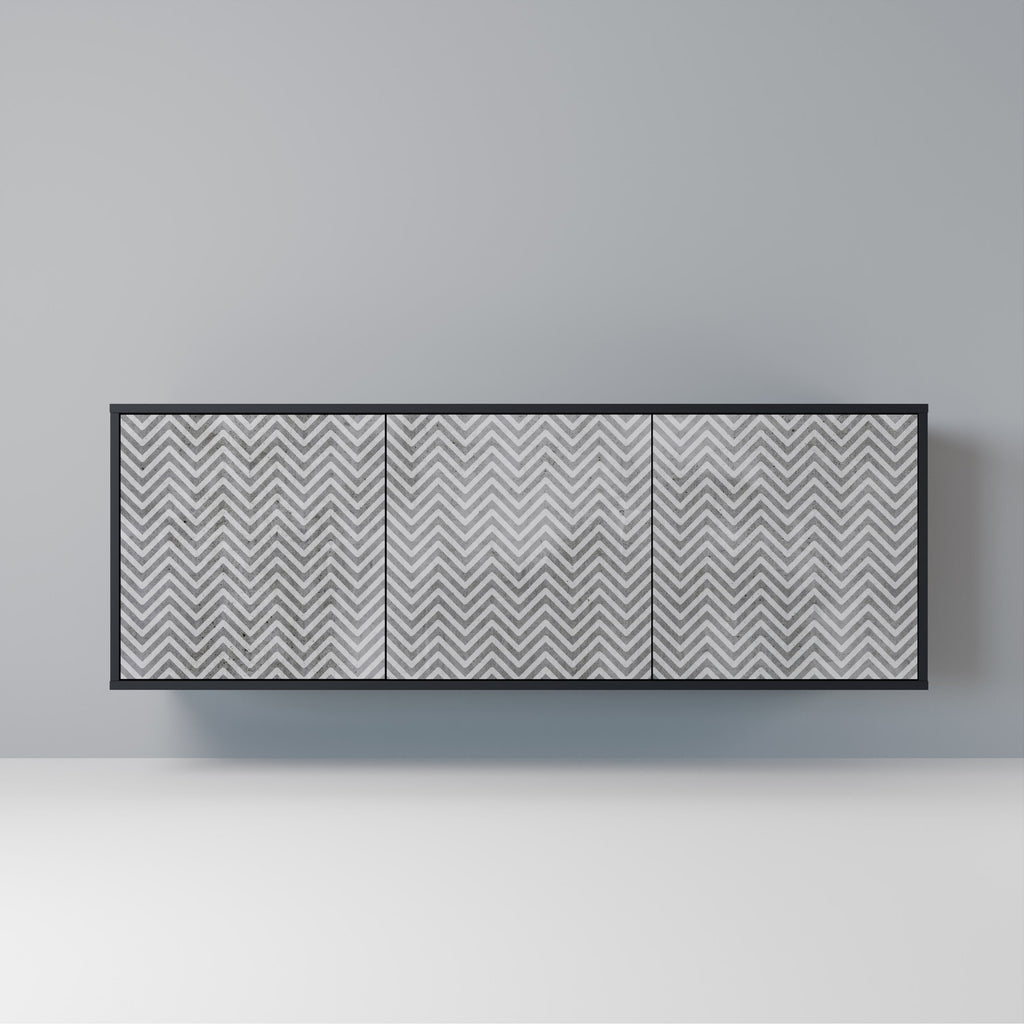 Buffet 3 portes en béton ZIG ZAG, finition noire