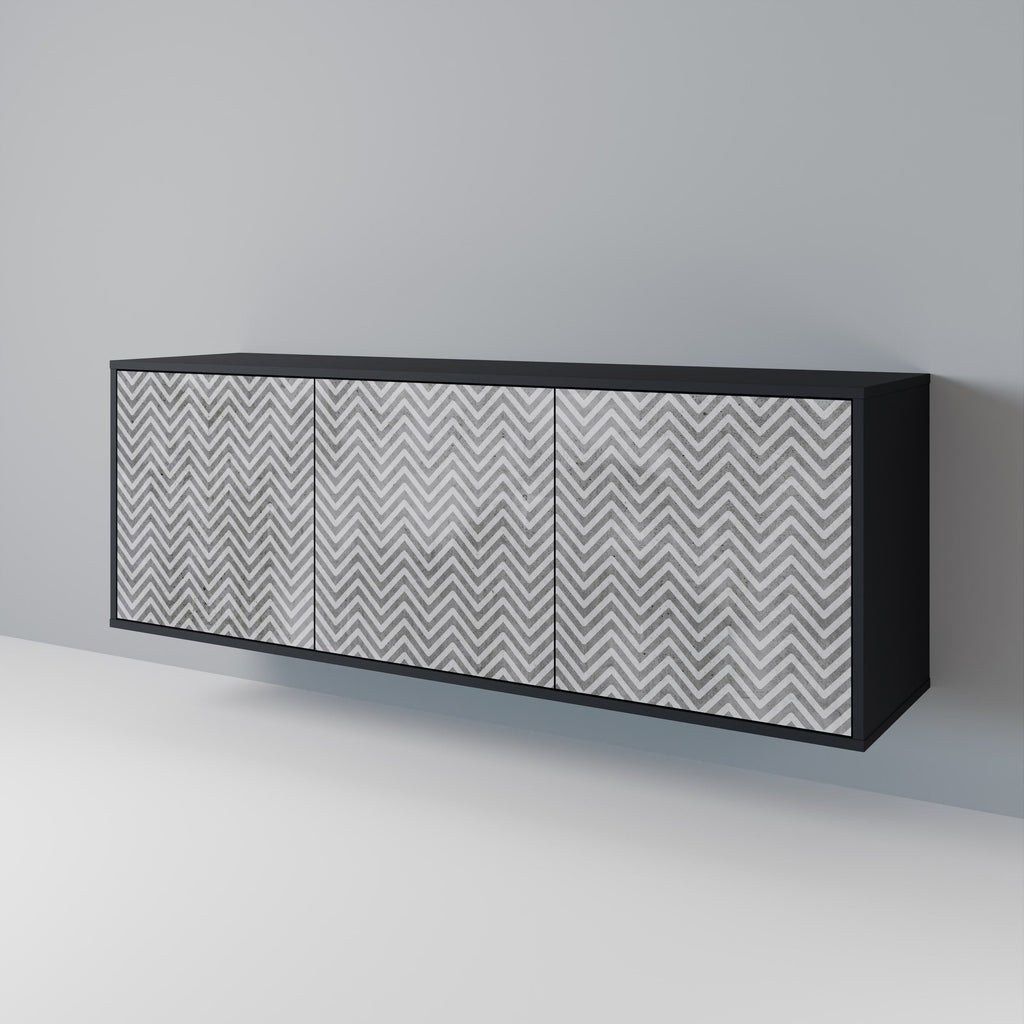 Buffet 3 portes en béton ZIG ZAG, finition noire