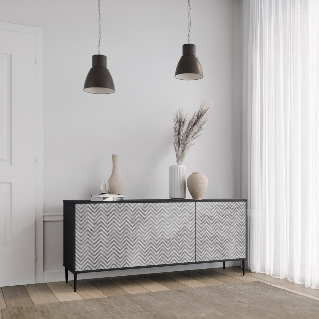 Buffet 3 portes en béton ZIG ZAG, finition noire