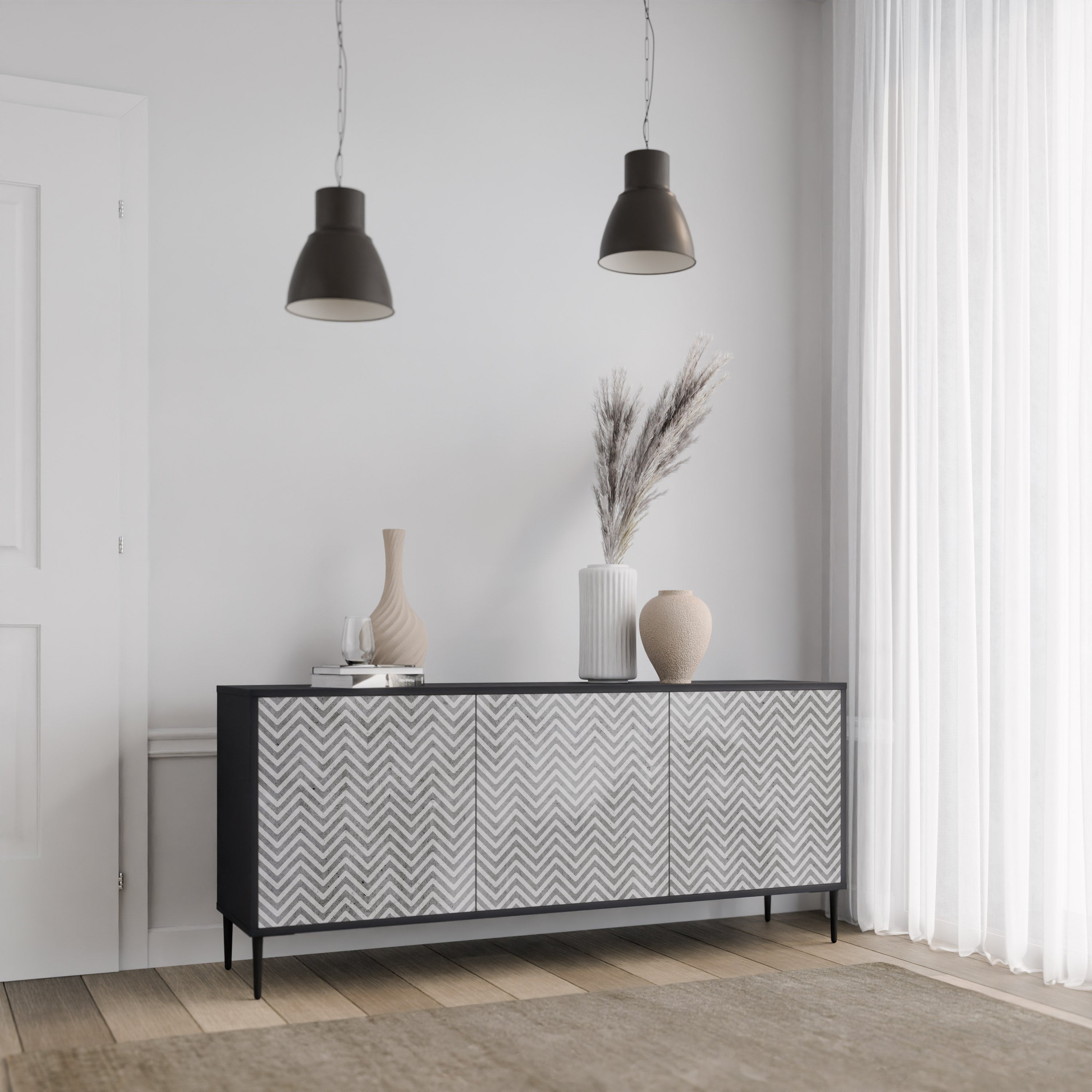 Buffet 3 portes en béton ZIG ZAG, finition noire
