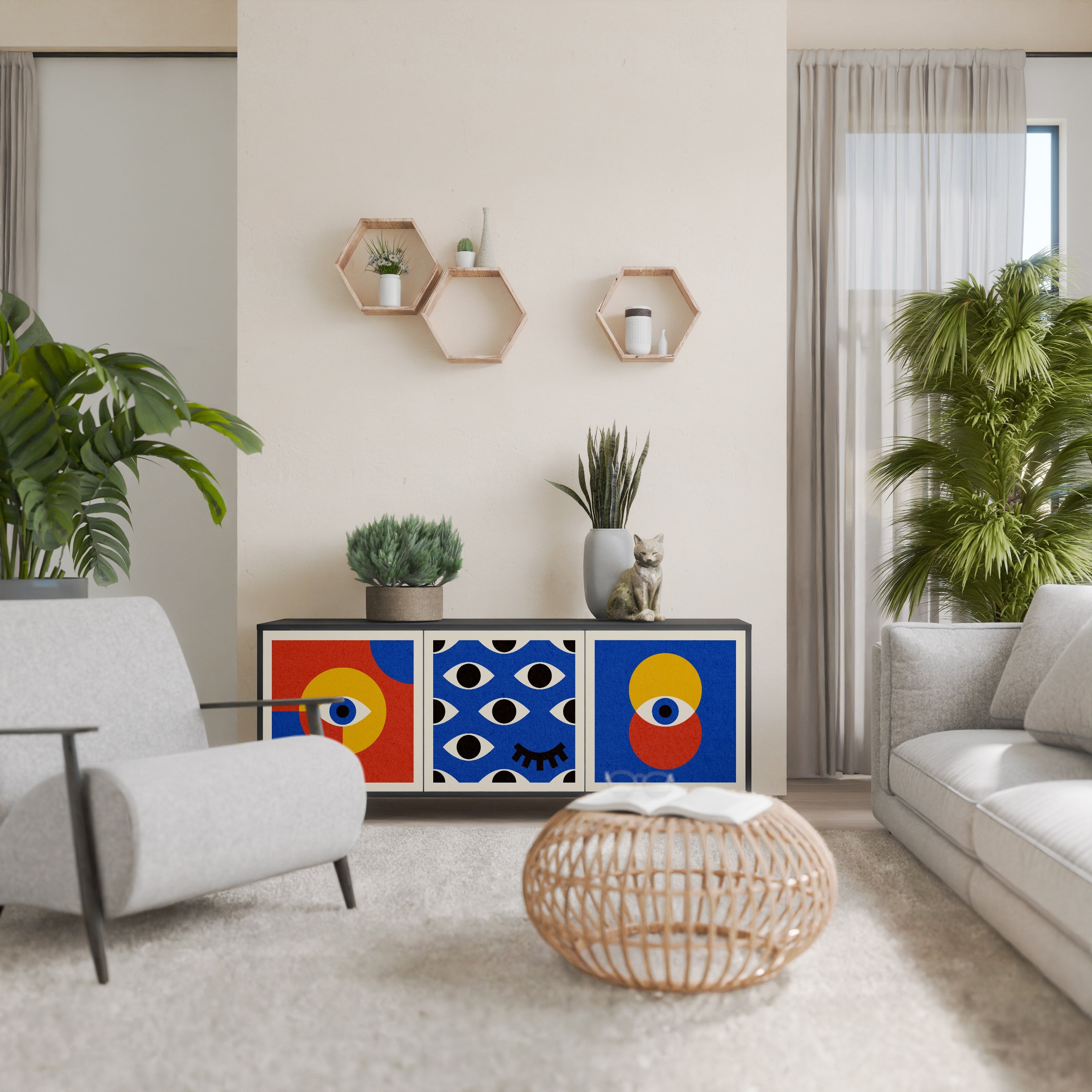 Buffet 3 portes GEOMETRIC EYES en finition noire