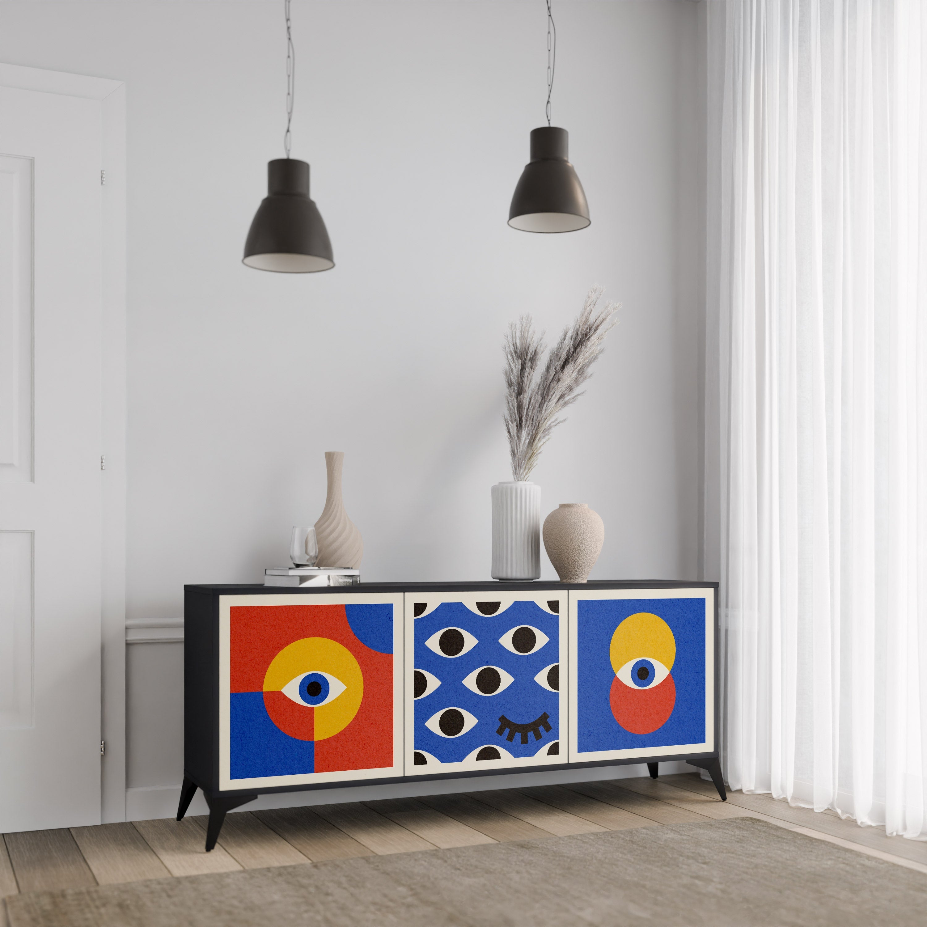 Buffet 3 portes GEOMETRIC EYES en finition noire