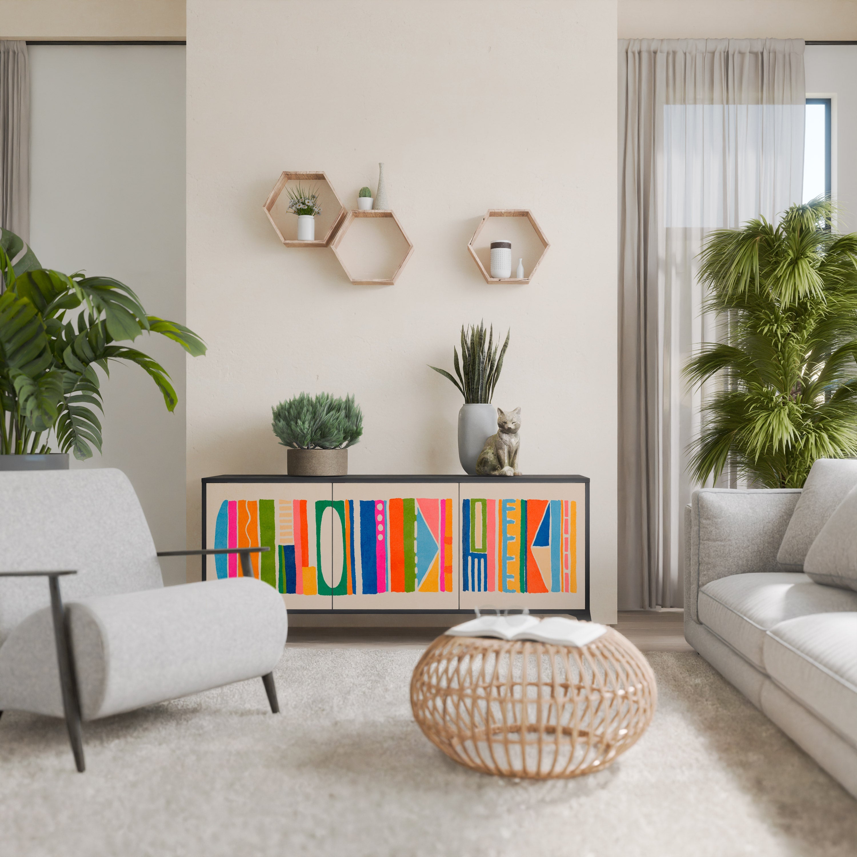 Buffet 3 portes GEOMETRIC SHINE en finition noire