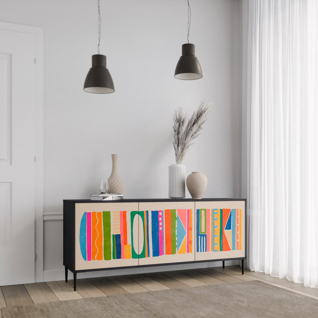 Buffet 3 portes GEOMETRIC SHINE en finition noire