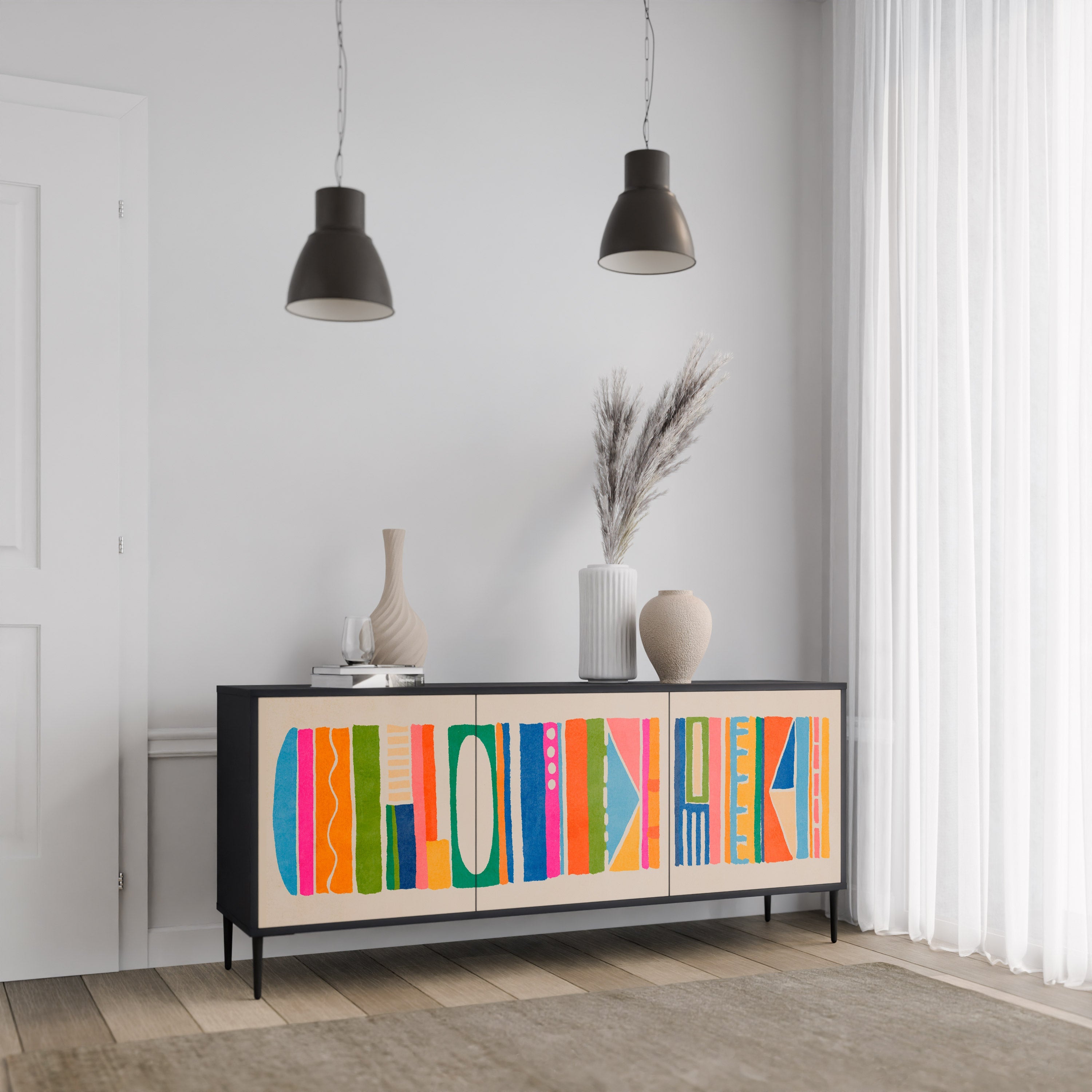 Buffet 3 portes GEOMETRIC SHINE en finition noire