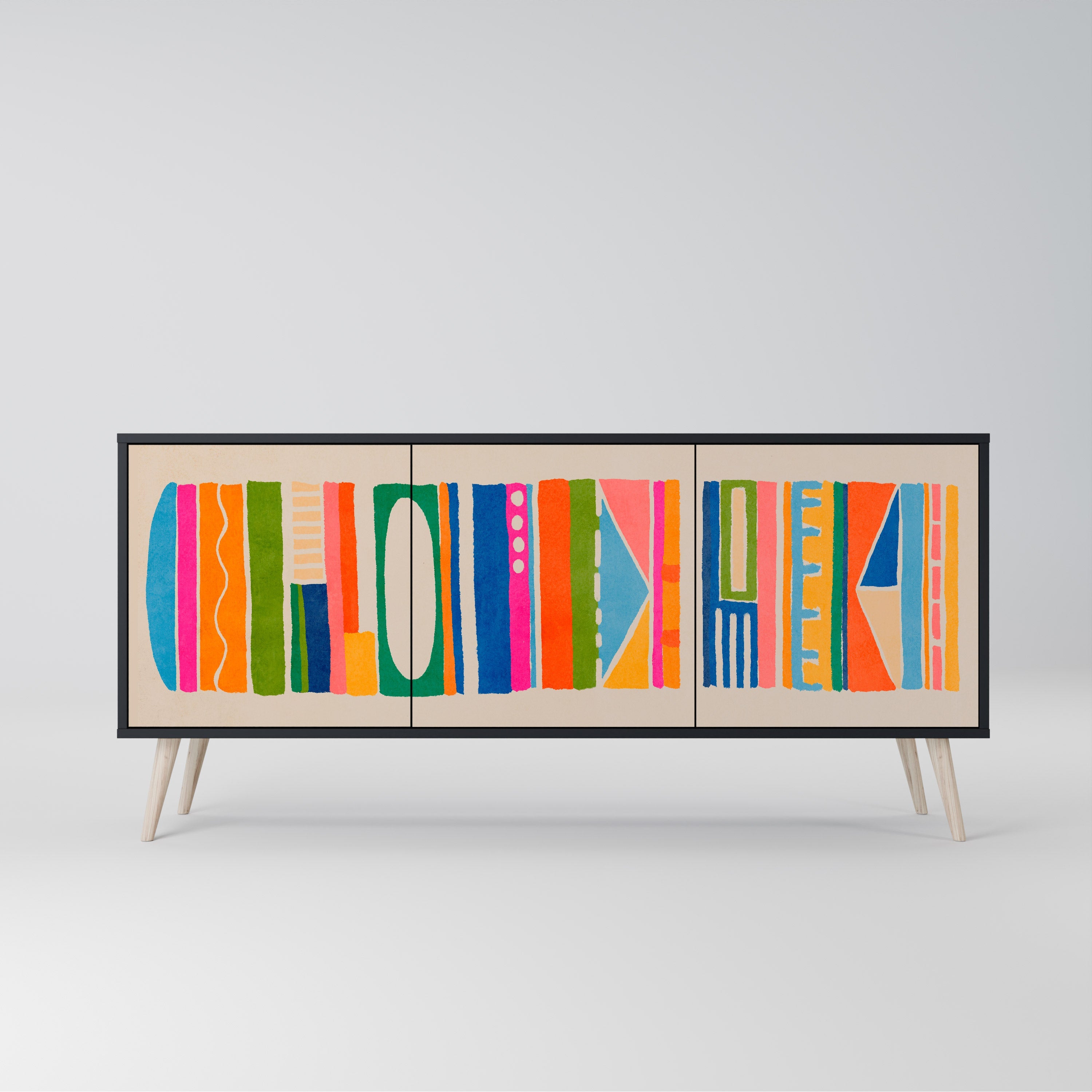 Buffet 3 portes GEOMETRIC SHINE en finition noire