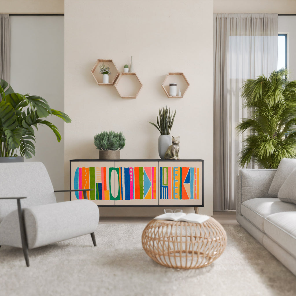 Buffet 3 portes GEOMETRIC SHINE en finition noire