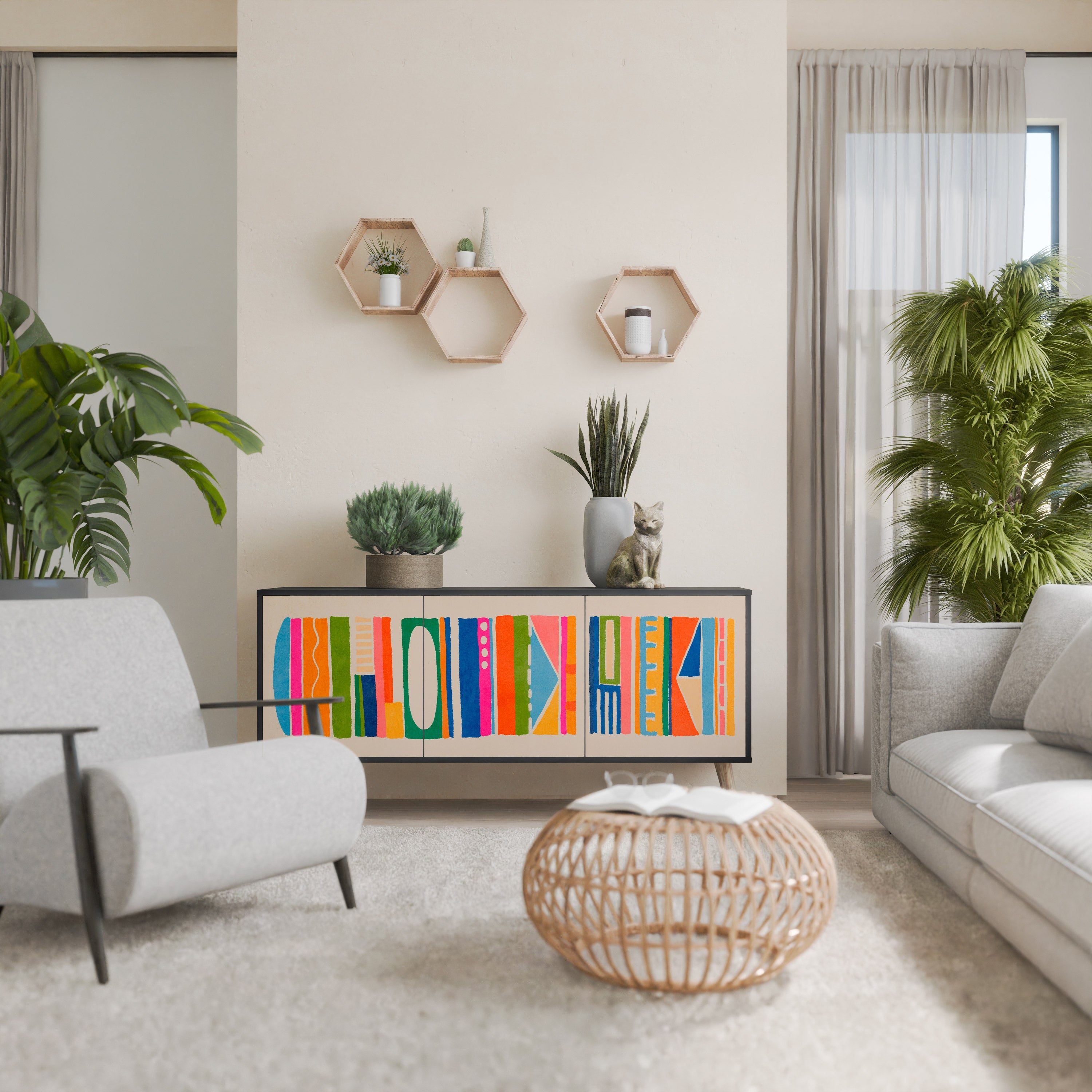 Buffet 3 portes GEOMETRIC SHINE en finition noire