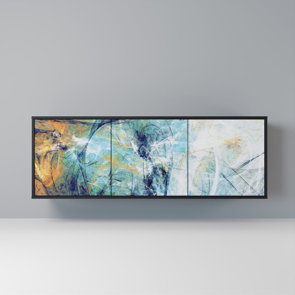 RÉFLEXIONS ABSTRAITES Buffet 3 portes en finition noire