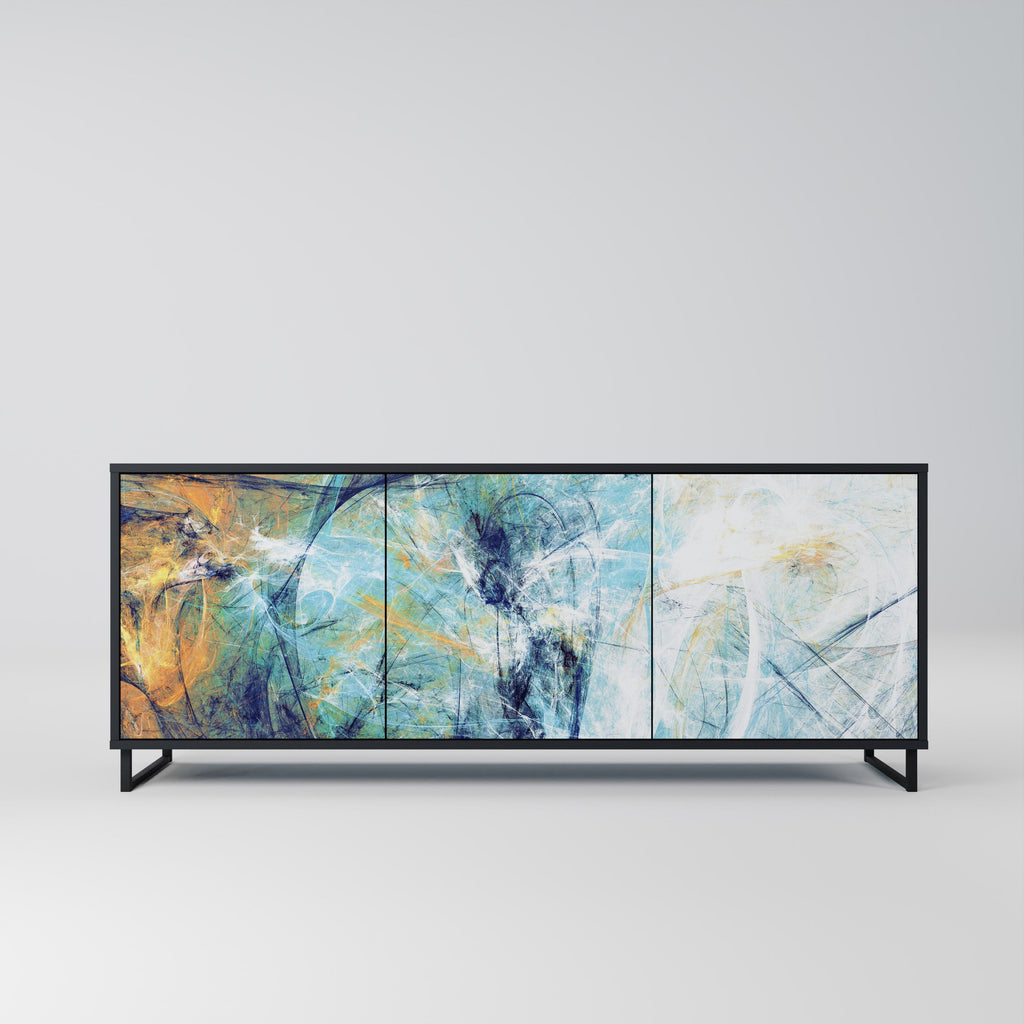 RÉFLEXIONS ABSTRAITES Buffet 3 portes en finition noire