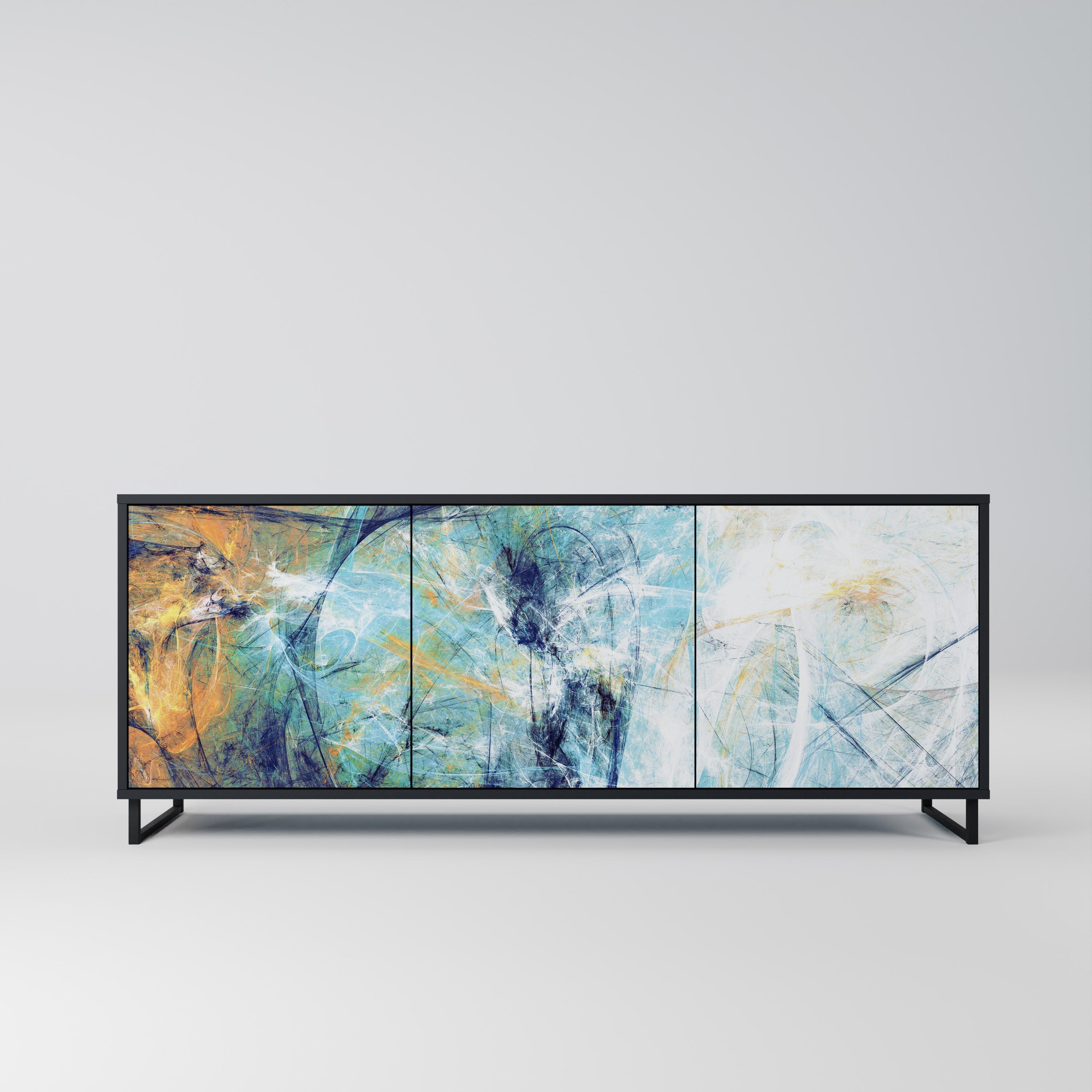 RÉFLEXIONS ABSTRAITES Buffet 3 portes en finition noire