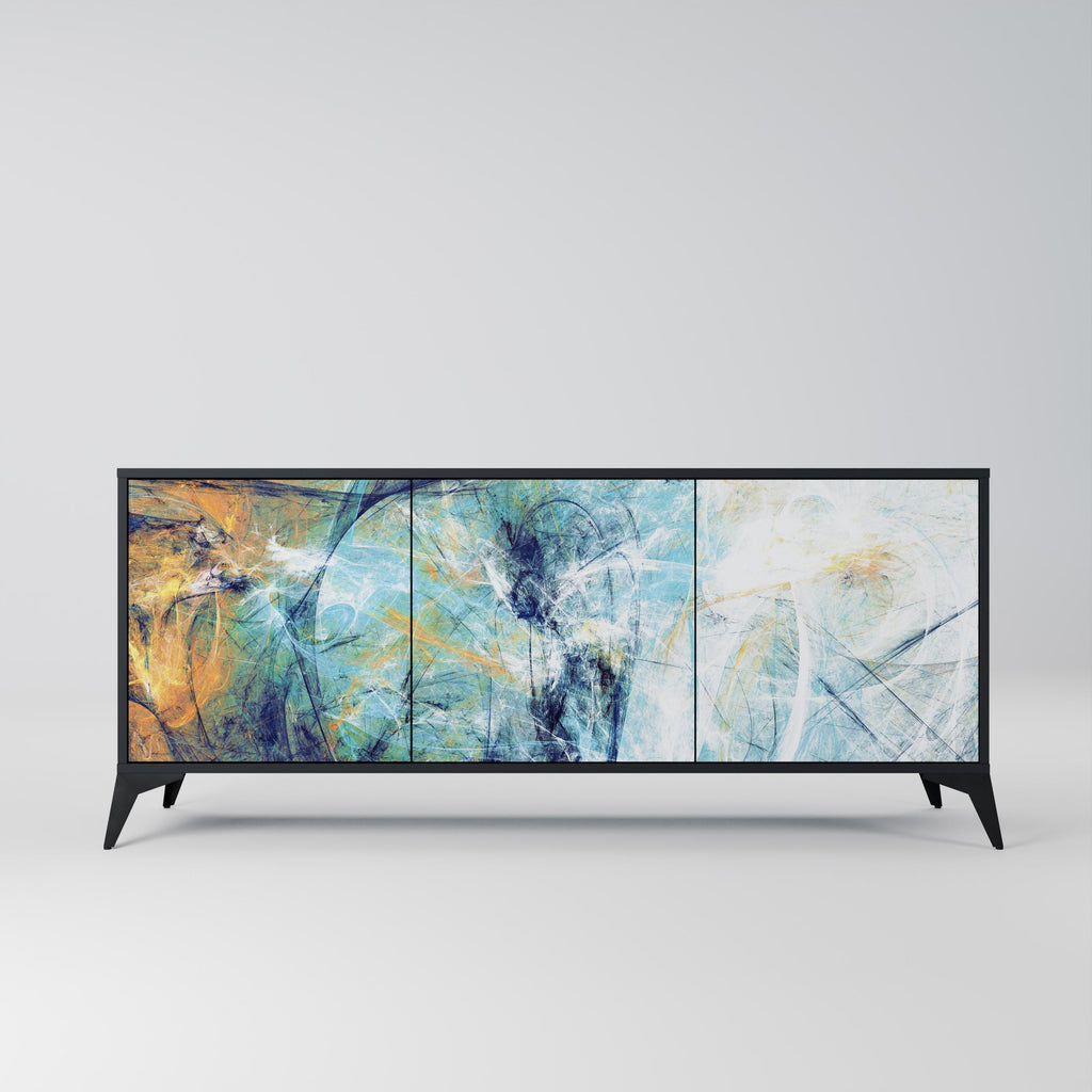 RÉFLEXIONS ABSTRAITES Buffet 3 portes en finition noire