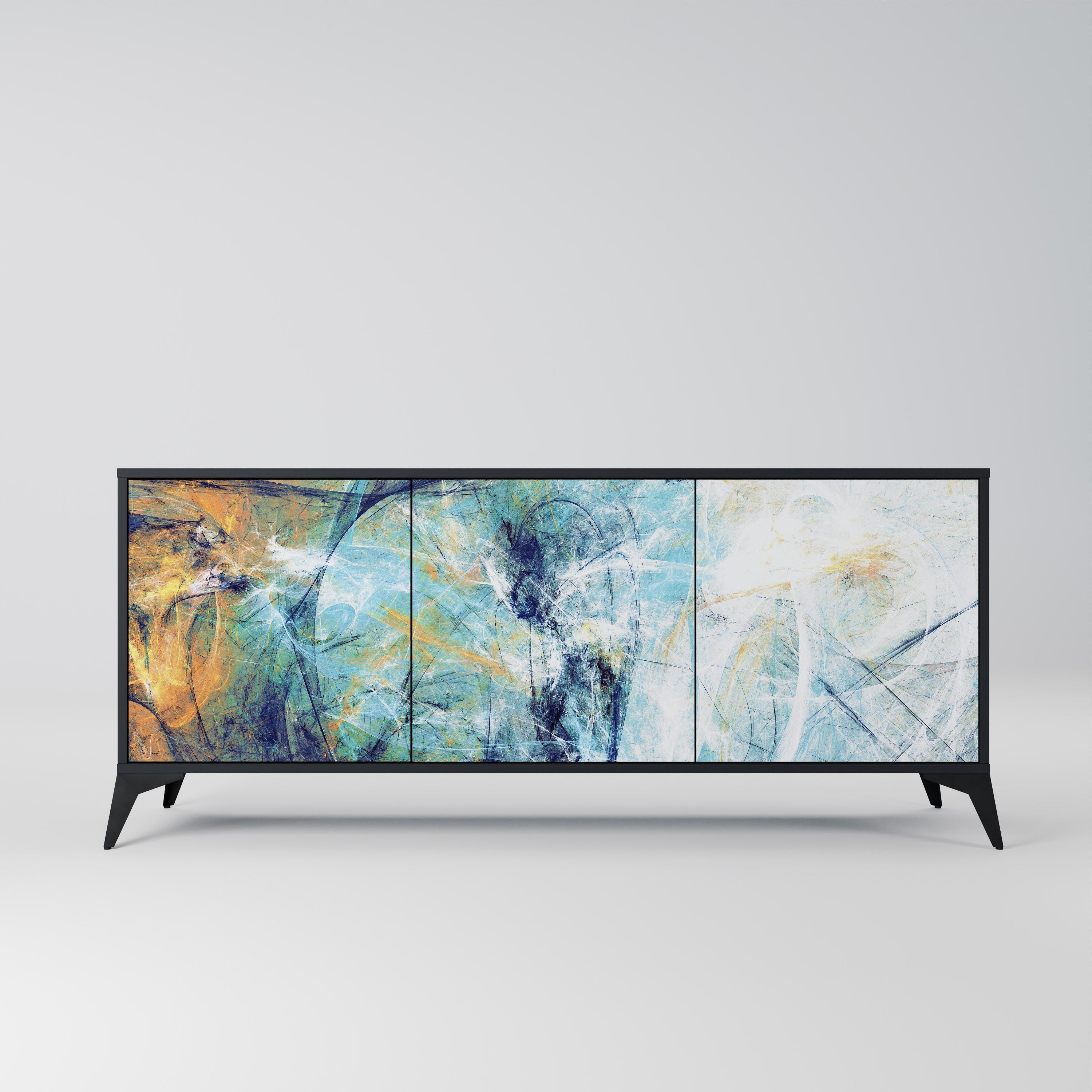 RÉFLEXIONS ABSTRAITES Buffet 3 portes en finition noire