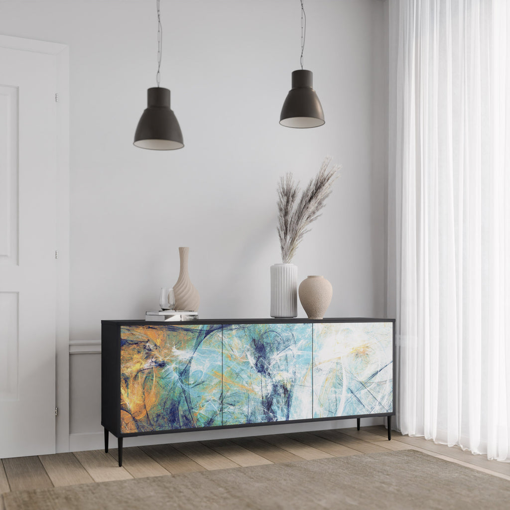 RÉFLEXIONS ABSTRAITES Buffet 3 portes en finition noire