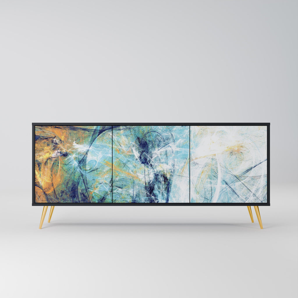 RÉFLEXIONS ABSTRAITES Buffet 3 portes en finition noire