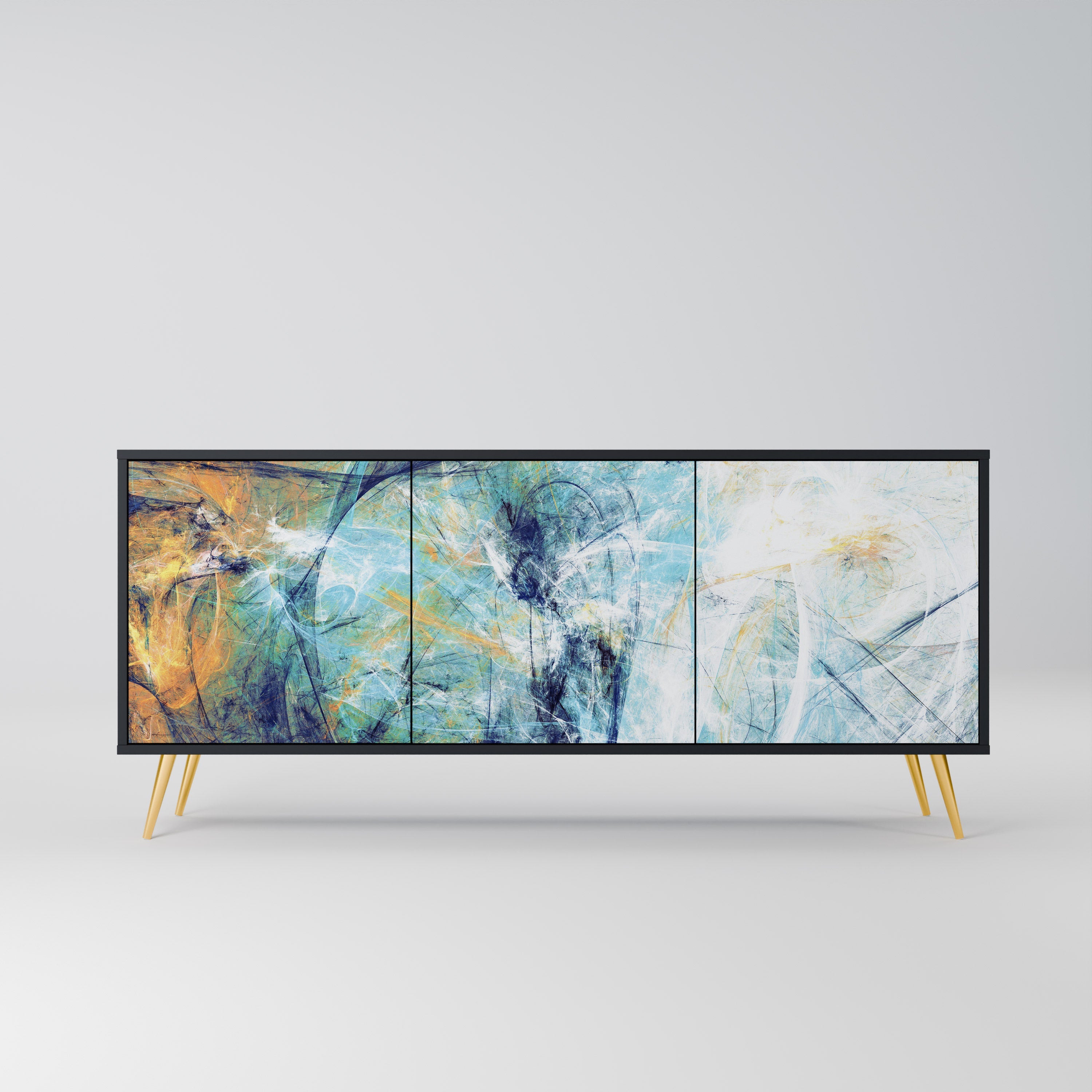 RÉFLEXIONS ABSTRAITES Buffet 3 portes en finition noire