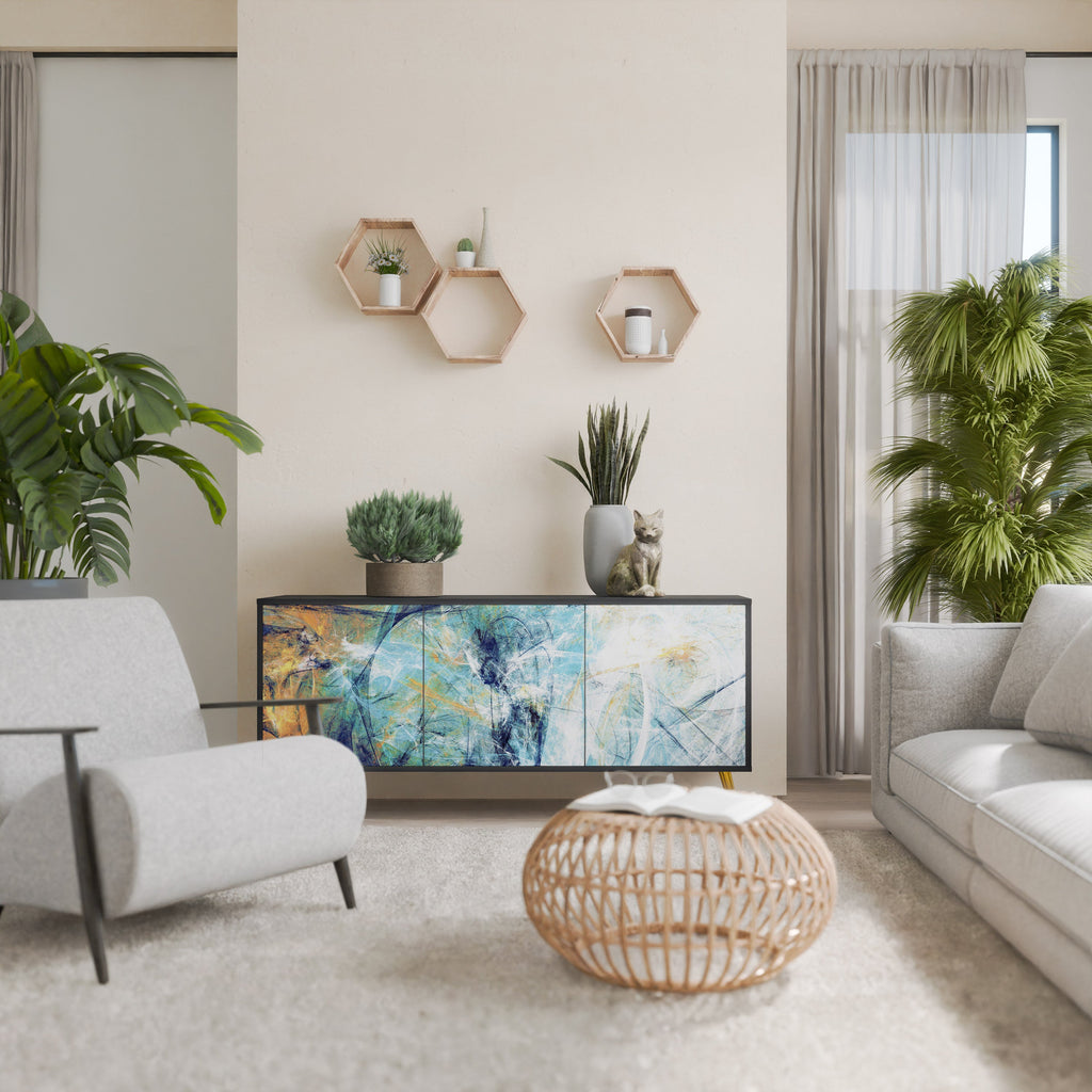 RÉFLEXIONS ABSTRAITES Buffet 3 portes en finition noire