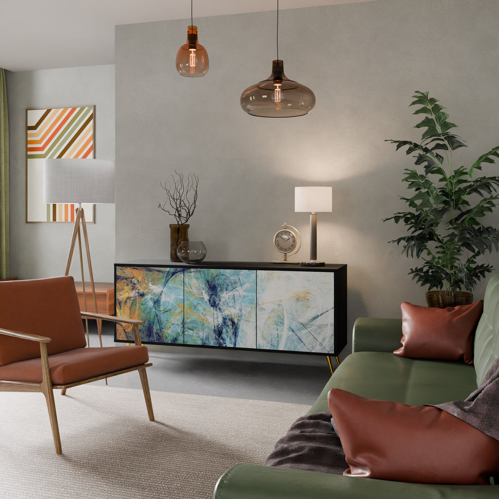 RÉFLEXIONS ABSTRAITES Buffet 3 portes en finition noire