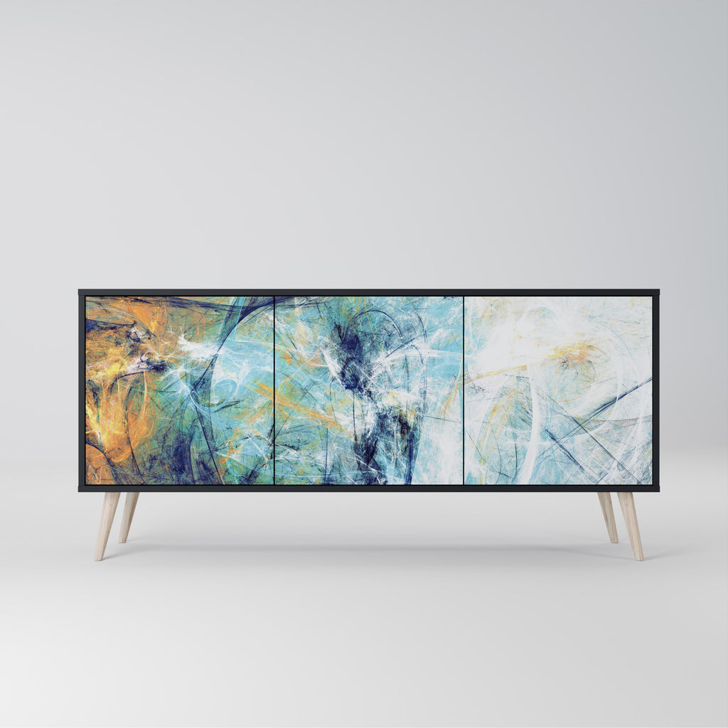 RÉFLEXIONS ABSTRAITES Buffet 3 portes en finition noire