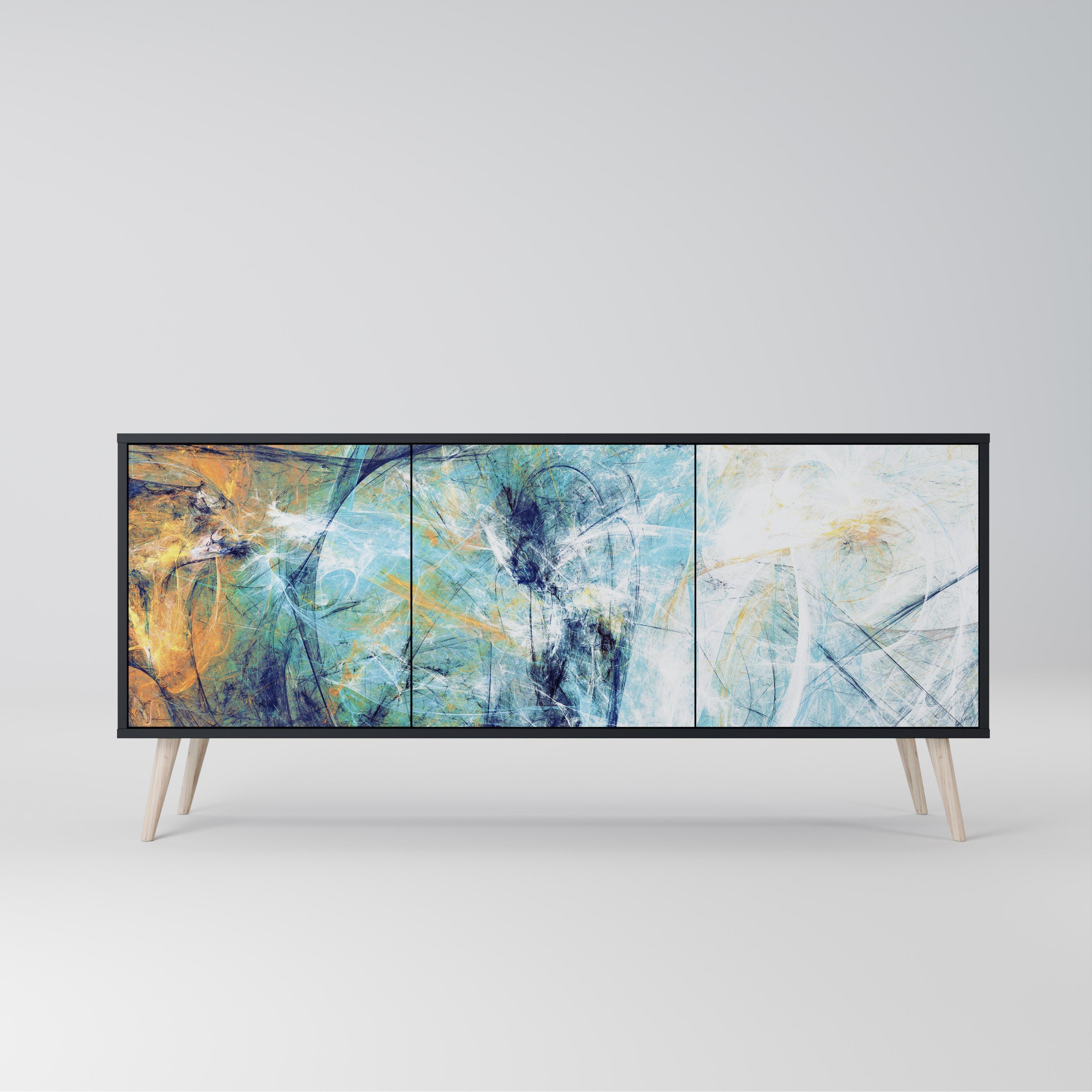 RÉFLEXIONS ABSTRAITES Buffet 3 portes en finition noire