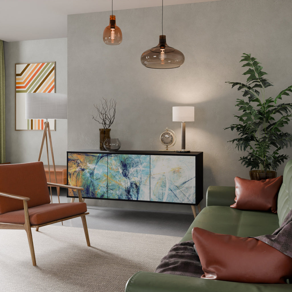 RÉFLEXIONS ABSTRAITES Buffet 3 portes en finition noire