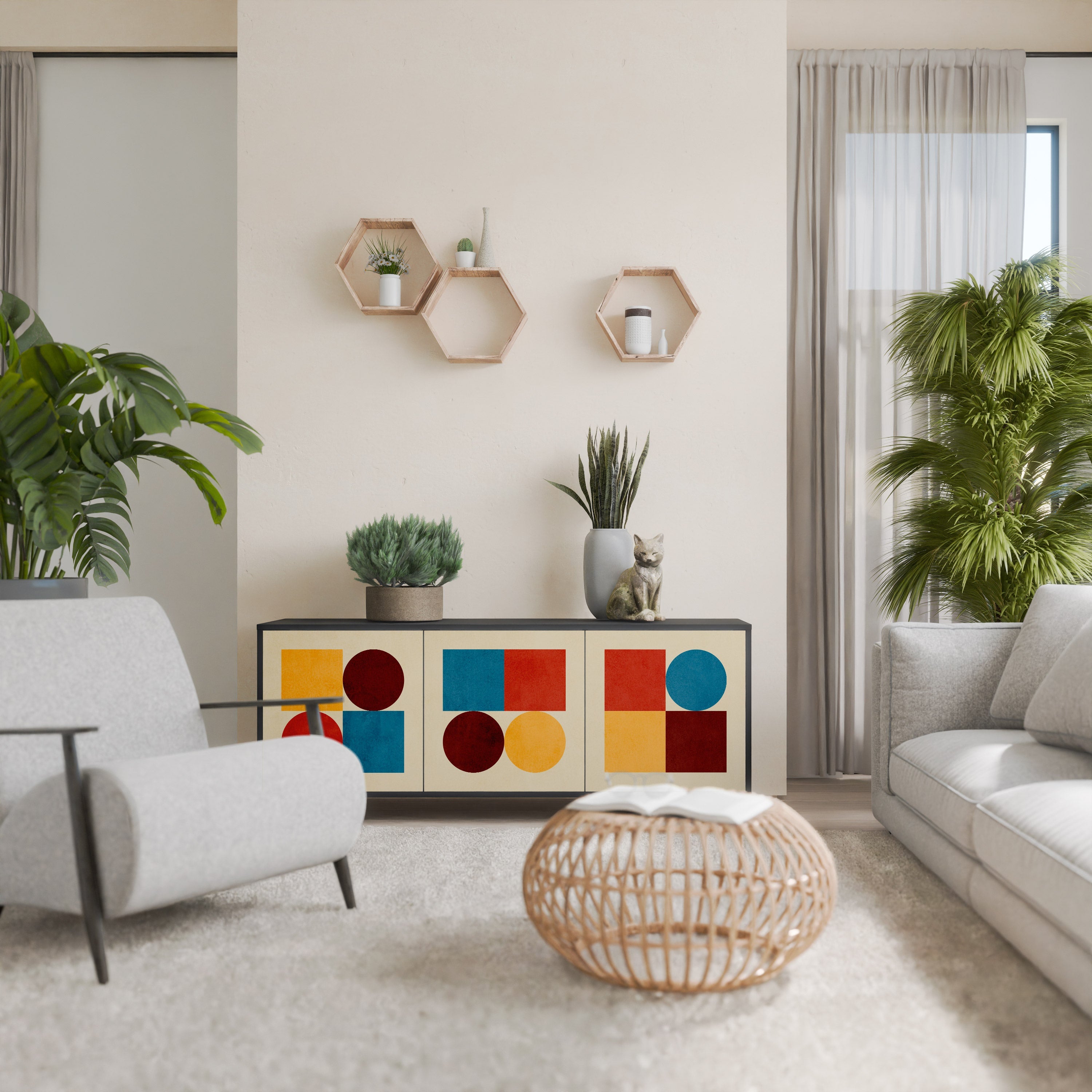 Buffet 3 portes PUZZLE GÉOMÉTRIQUE en finition noire