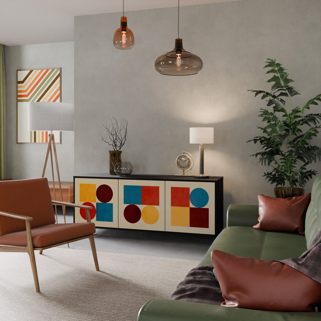 Buffet 3 portes PUZZLE GÉOMÉTRIQUE en finition noire